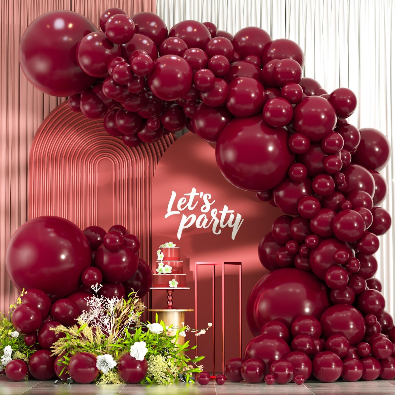 Burgundy Balloons, 114pcs Different Sizes Matte Maroon Balloon Arch Kit, 18/1…