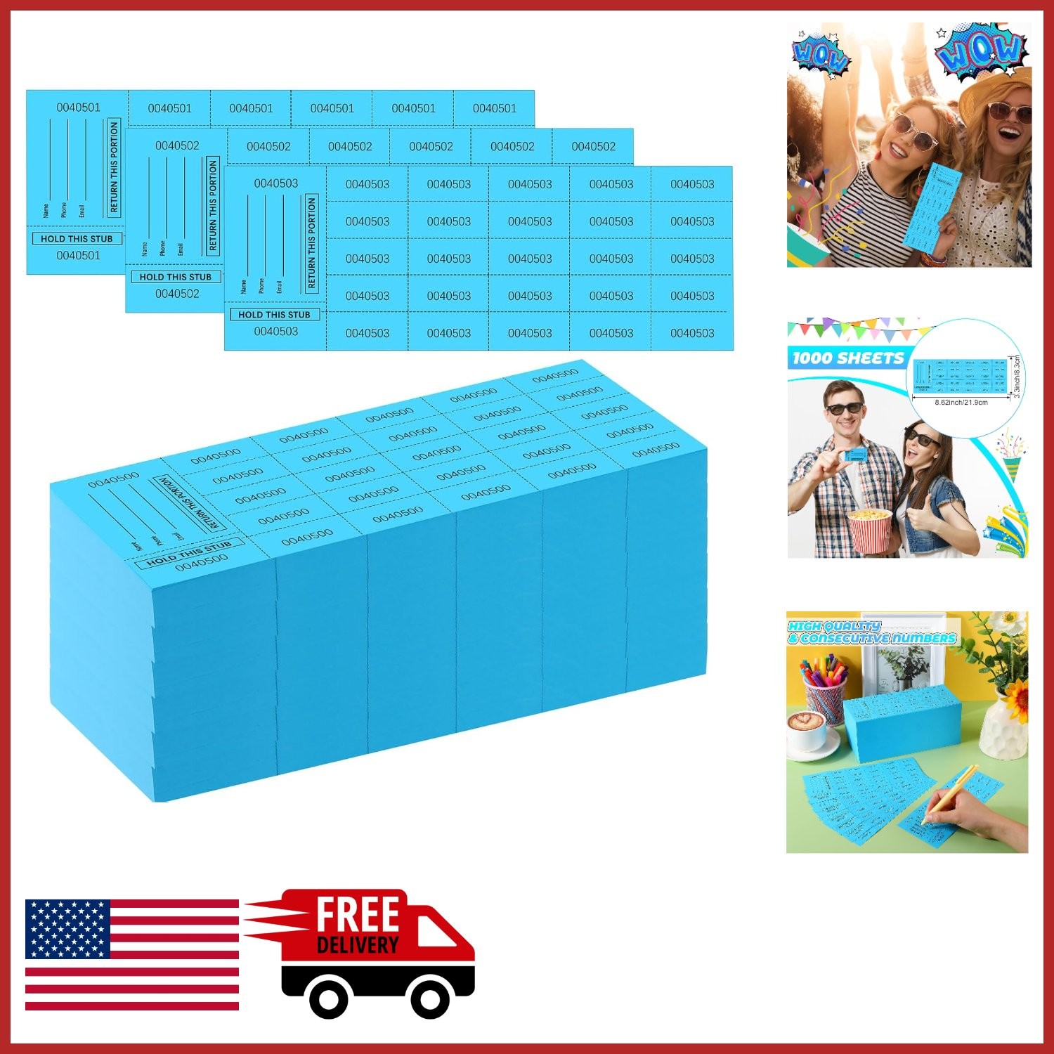 25 Bid Raffle Tickets 1000 Count Sheets for Auctions and Fundraisers
