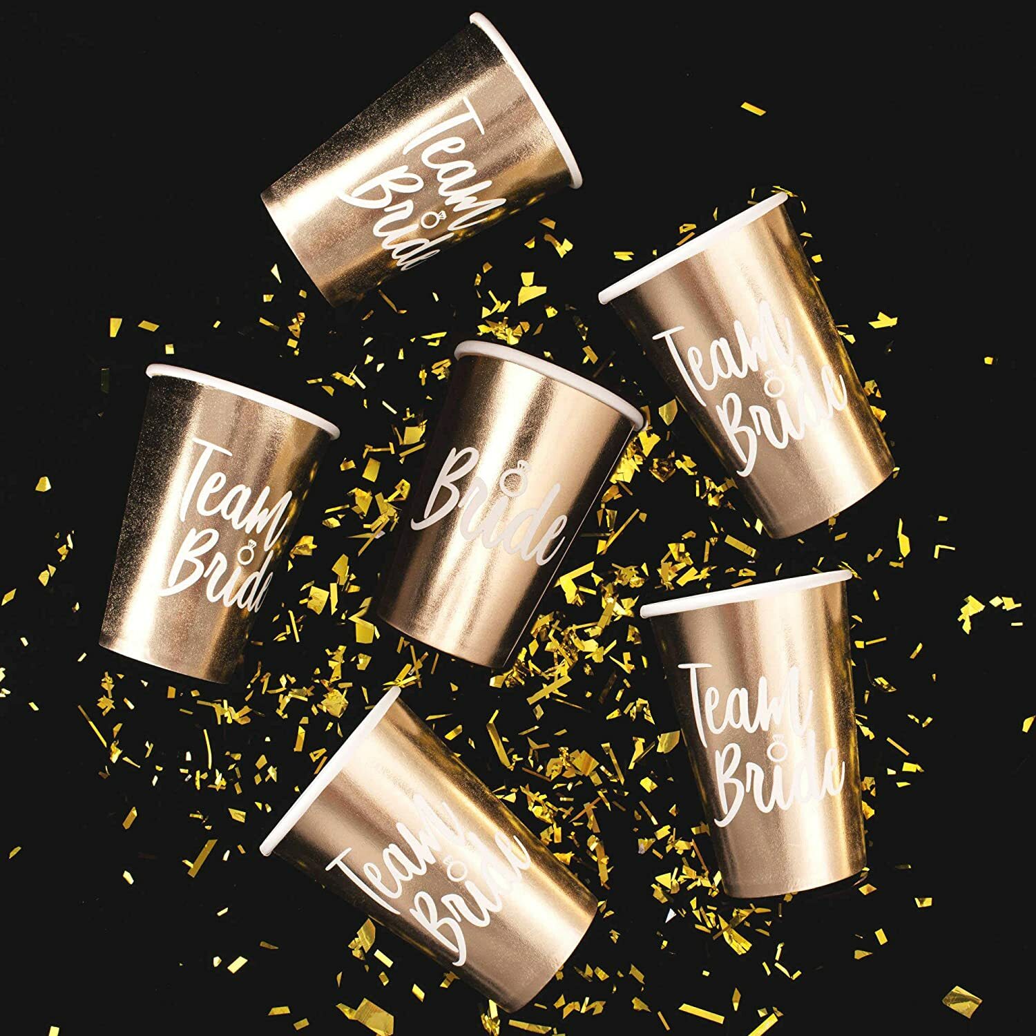 BACHELORETTE PARTY CUPS IN METALLIC GOLD FOR BRIDE & TEAM BRIDESMAIDS 15 CUPS