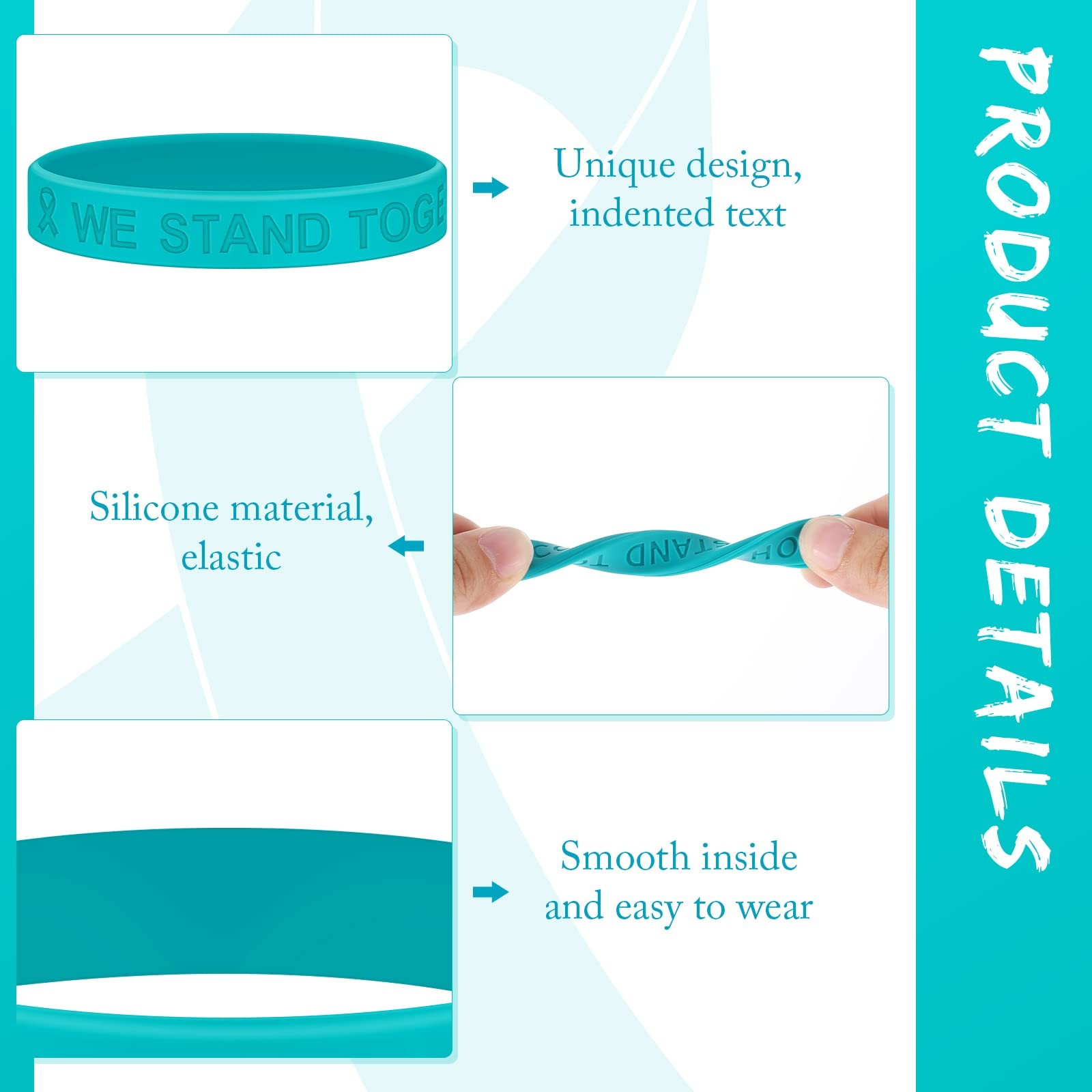 Kigeli 100 Pcs Ovarian Cancer Awareness Teal Ribbon Awareness Silicone Wristb…