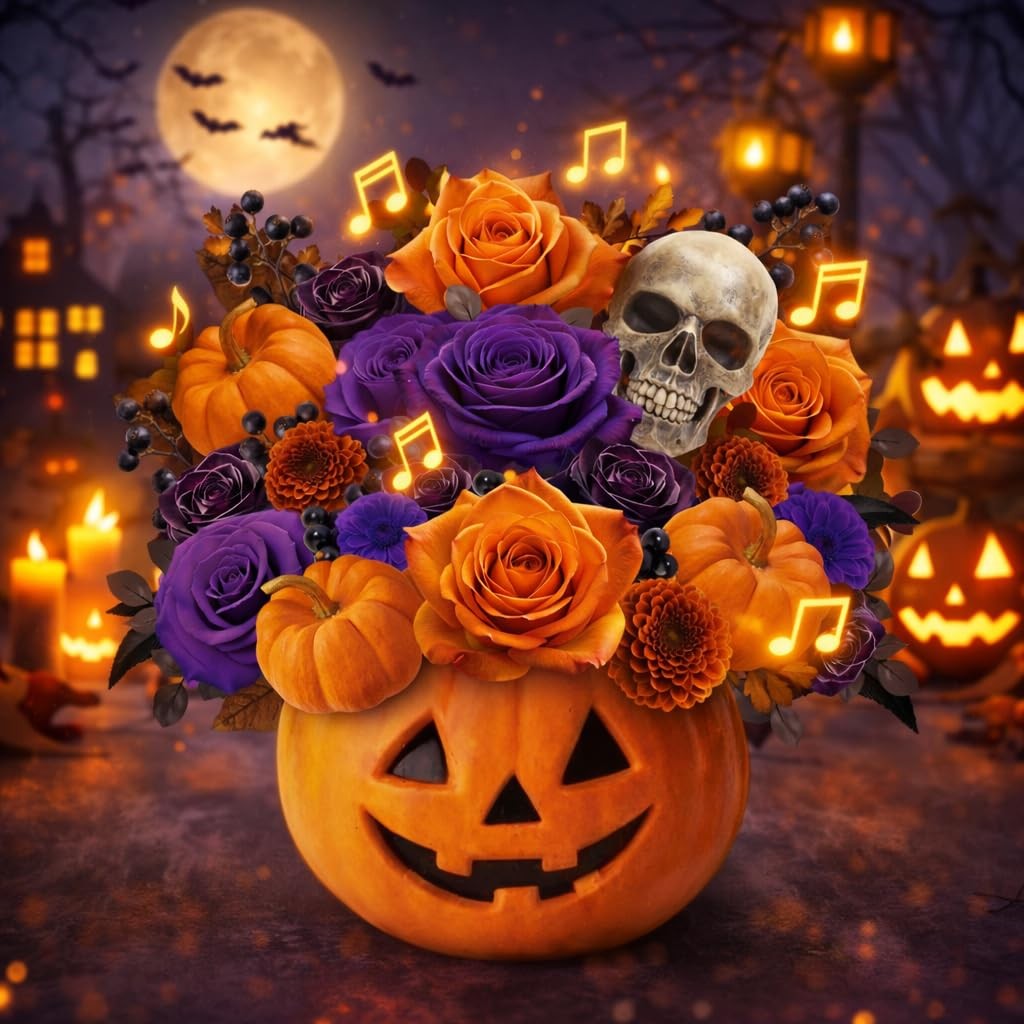 APOTODITO Halloween Bouquet Card with Music and Lights, Orange