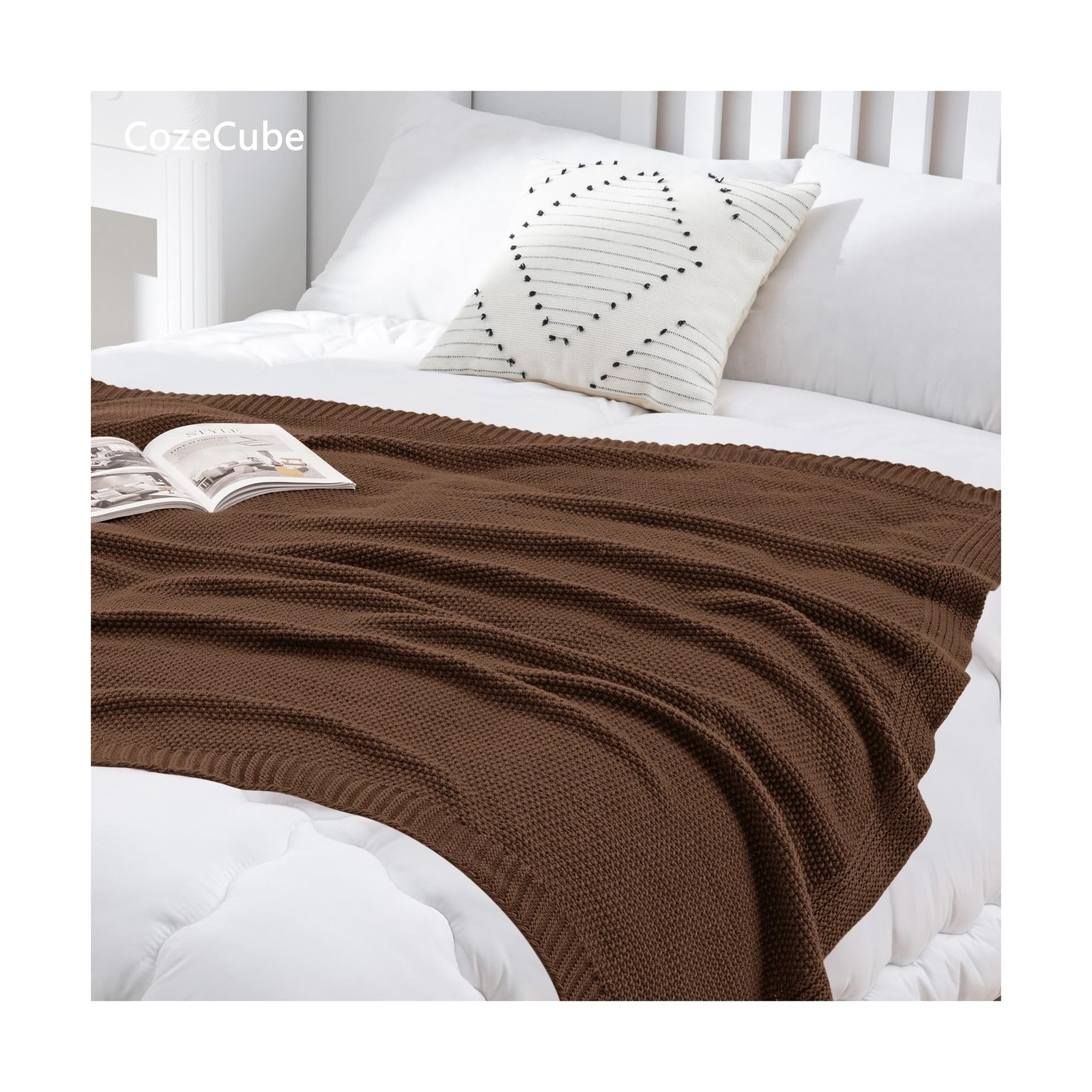 CozeCube Brown Throw Blanket for Couch, Soft Cozy Cable Knit Throw … Fast Ship