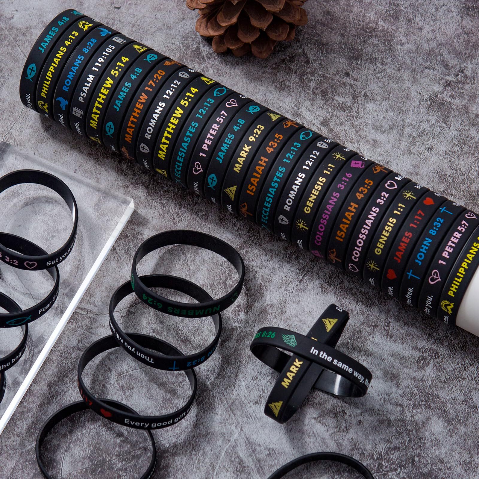 100 Pcs Silicone Religious Wristbands Bible Verse Rubber Bracelets for Men Women
