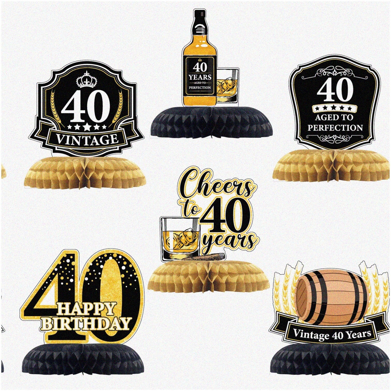 Vintage Whiskey 40th Birthday Honeycomb Centerpieces