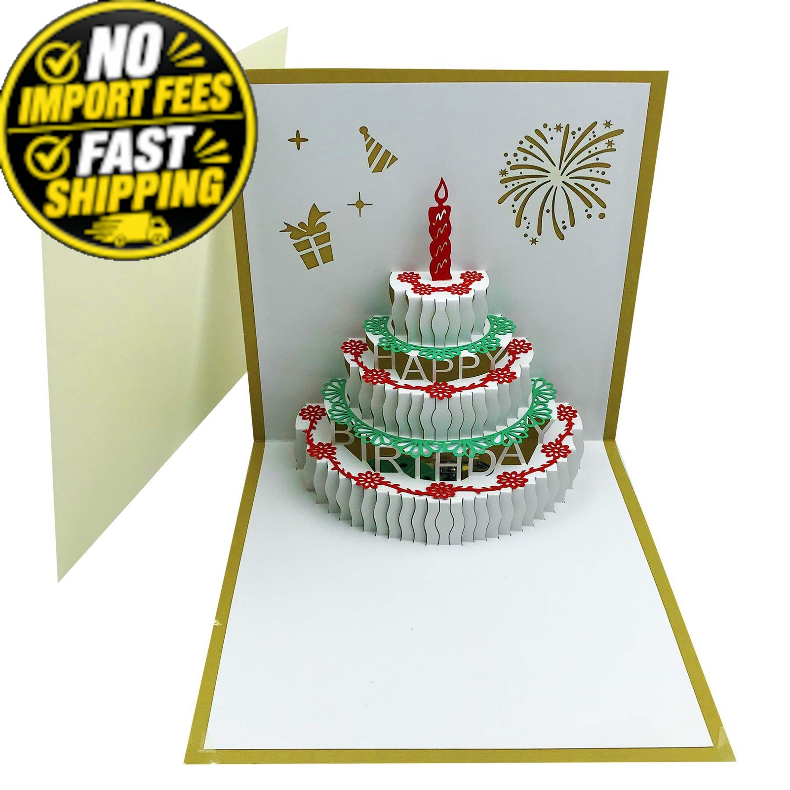 Akeydeco 3D Pop Up Birthday 5.9 inches x inches, yellow card Warm light
