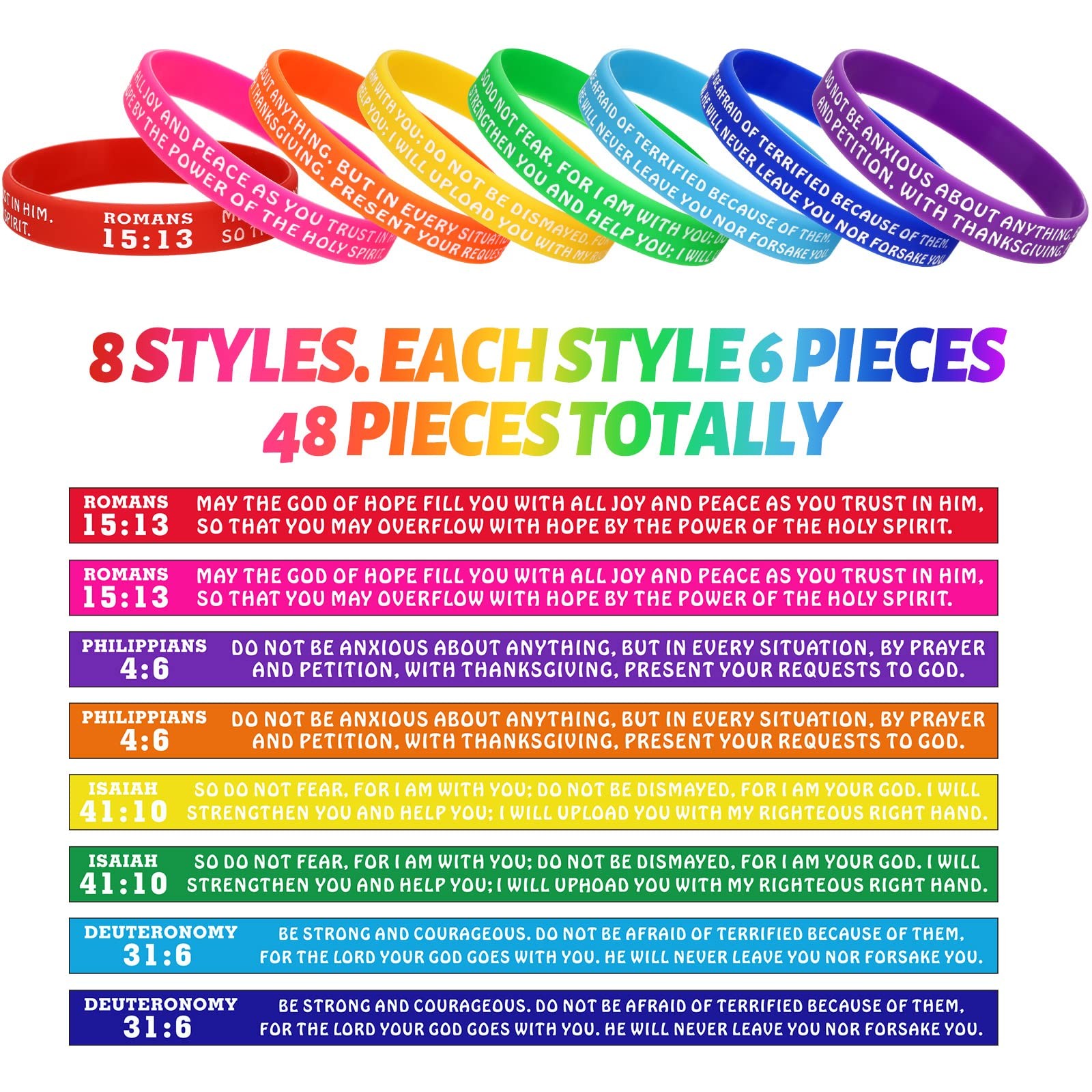 48 Pcs Bible Verse Rubber Bracelets Christian Scripture Silicone Wristbands
