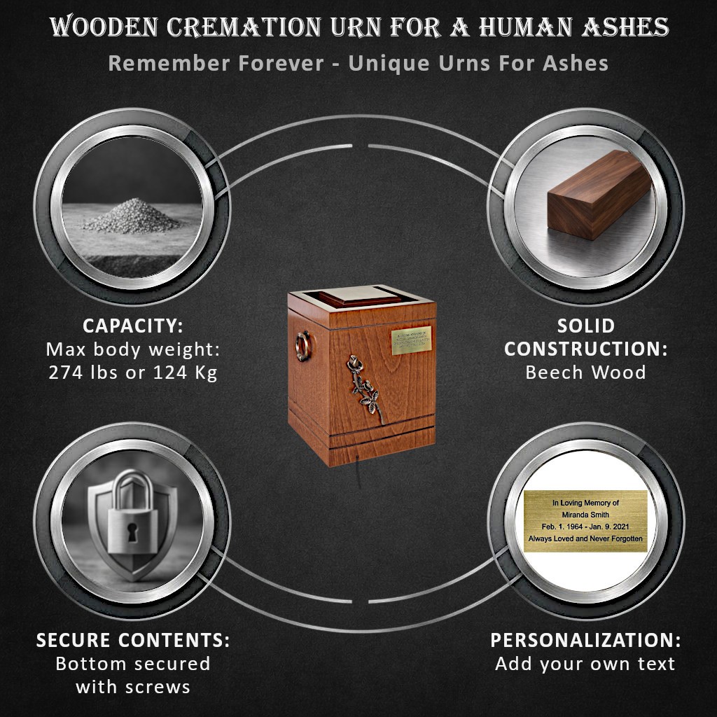 Handmade Wooden Urn for Adult Cremains Unique Memorial Funeral urn for Ashes