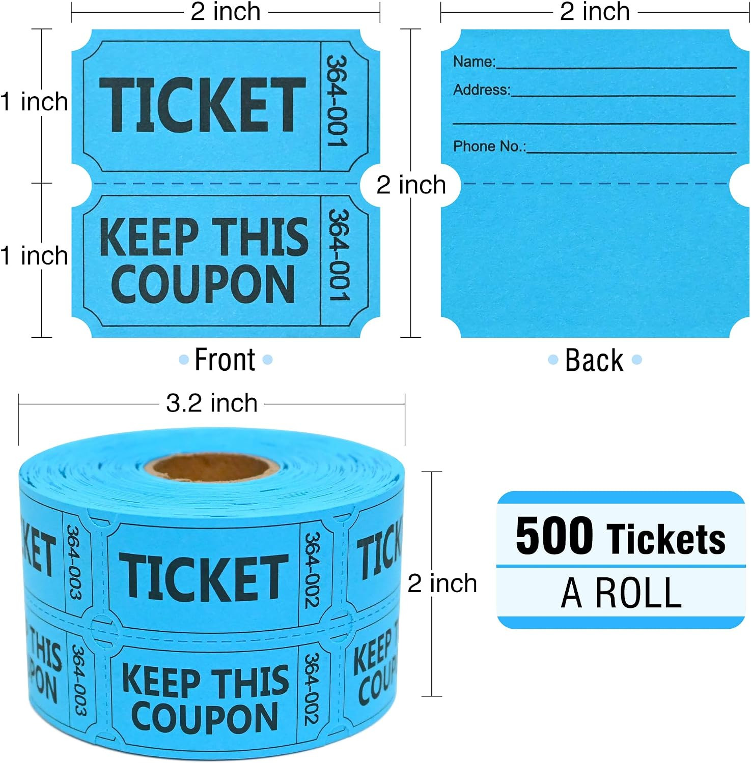 ESSENTIAL 500 Raffle Tickets Double Roll, Raffle Tickets Roll with Name and Phon