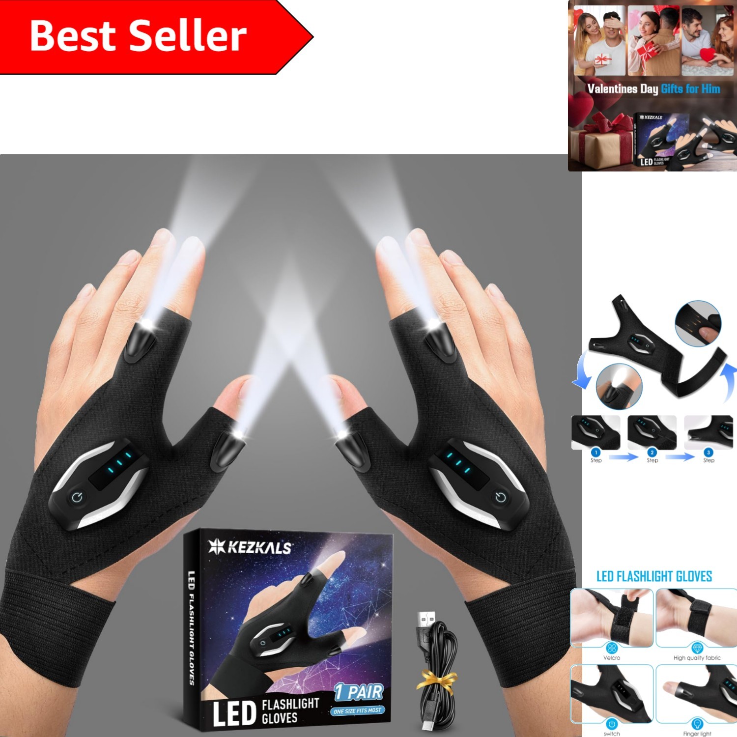 Valentines Day Gifts for Him, Flashlight Gloves Mens Valentines Day Gifts, Co…