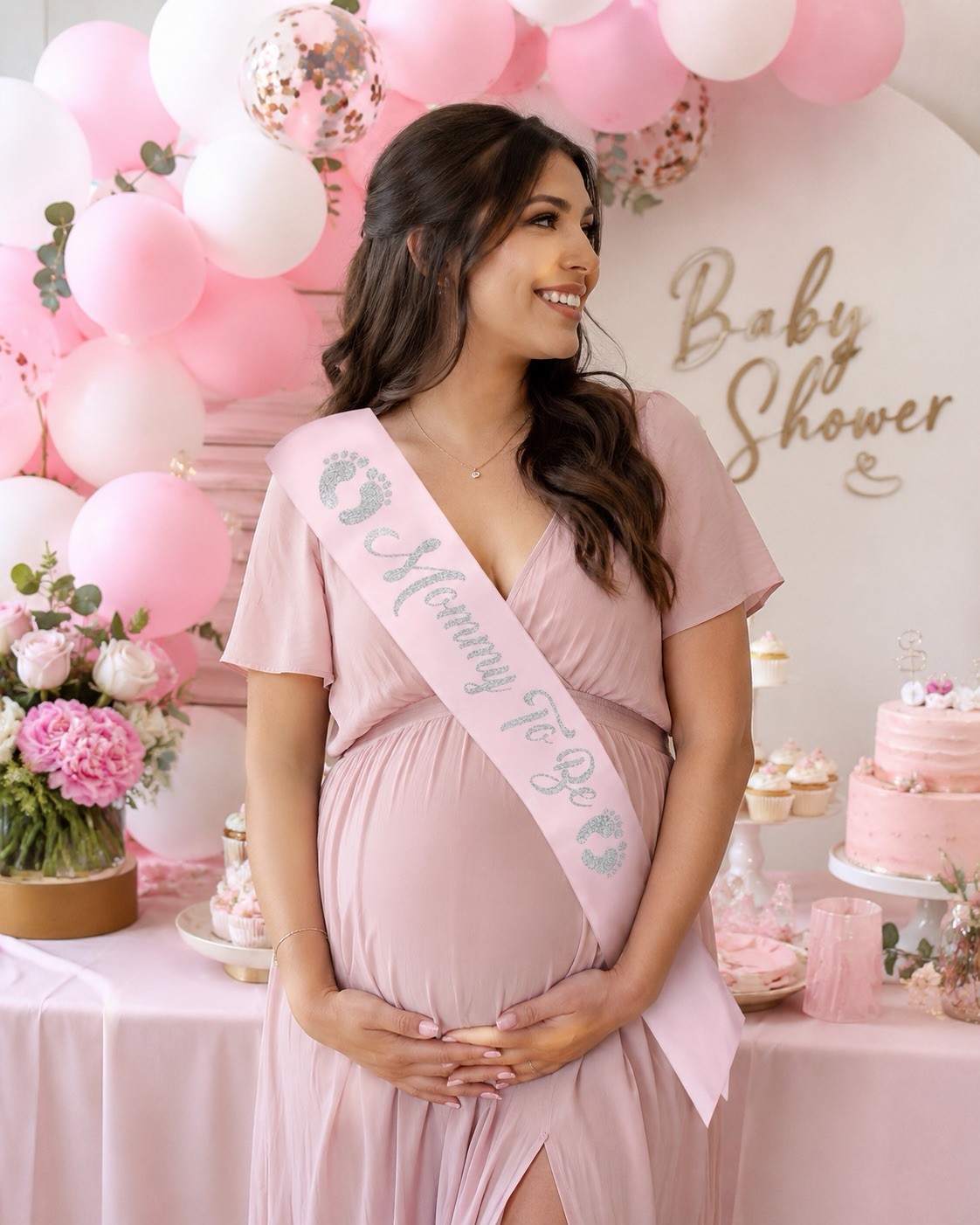 40 Pack Mommy To Be Baby Shower Sashes Pink Satin Silver Glitter w/ Safety Pins