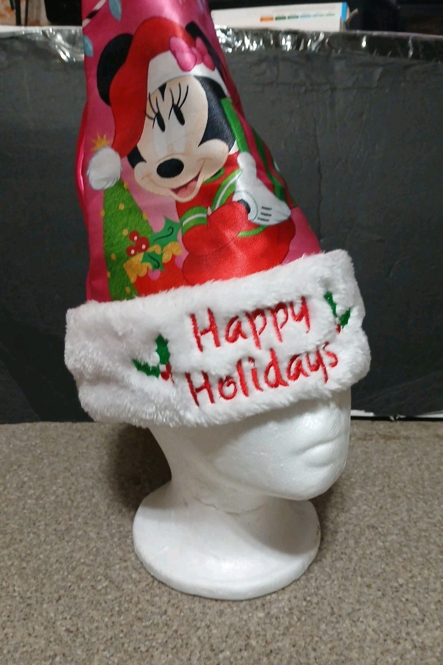 Minnie Mouse Christmas Santa Hat (16 in tall, PINK ) Satin feel,