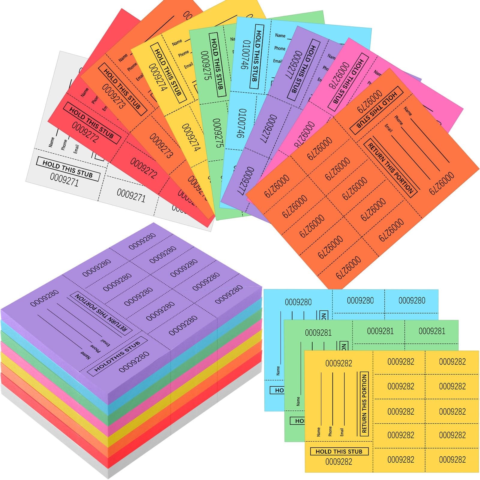 300 PCS Raffle Tickets Sheets Hold This Stub Chinese Auction 10 Bid Bright