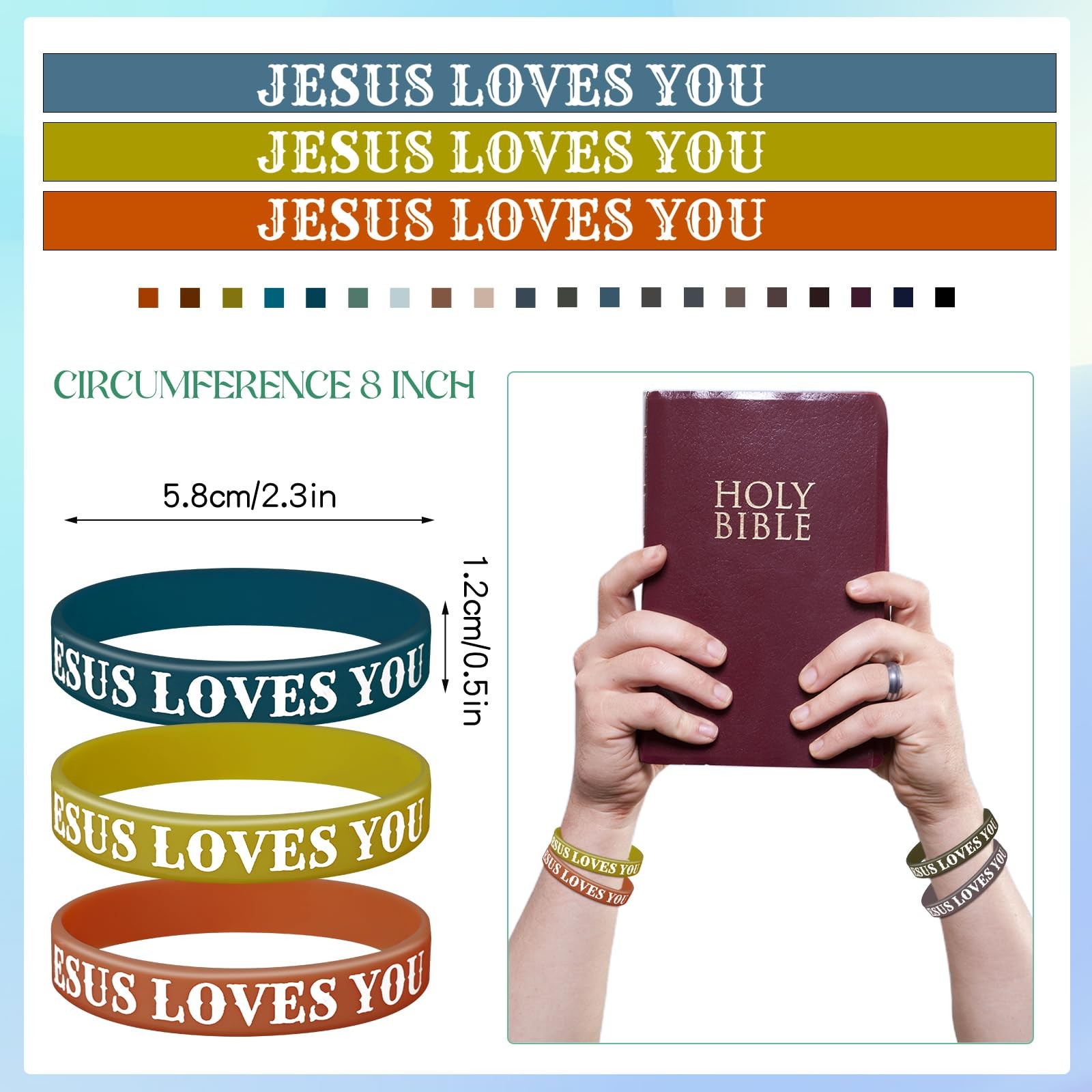100 Pcs Jesus Loves You Bracelet Bulk Silicone Christian Bracelet Colorful Ru…
