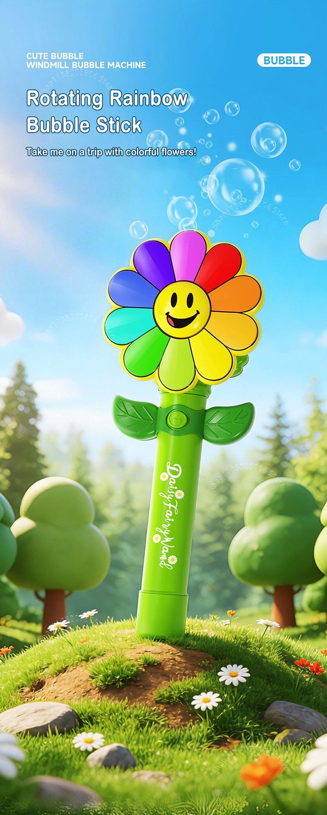 Smile Pinwheel Bubble Wand Automatic Blower LED Light-up Kids Outdoor Part