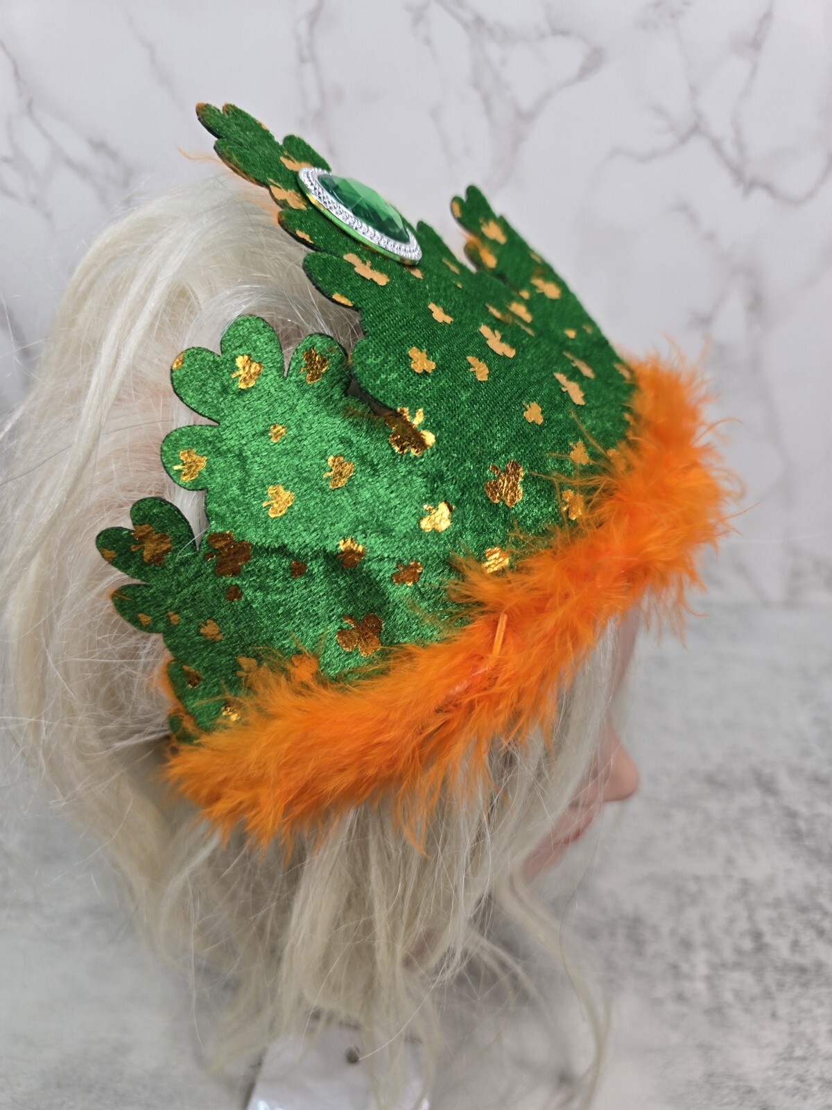 St Patricks Day Green Orange Felt Crown Hat Headband Earrings Set Party Dress Up