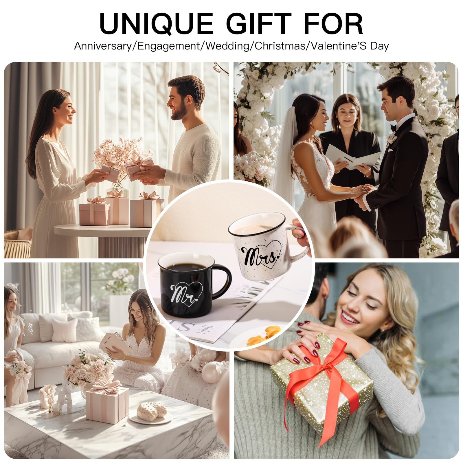 JOVGANK Wedding Gifts for Couples 2026, Mr and Mrs 10 ounces, Black/White
