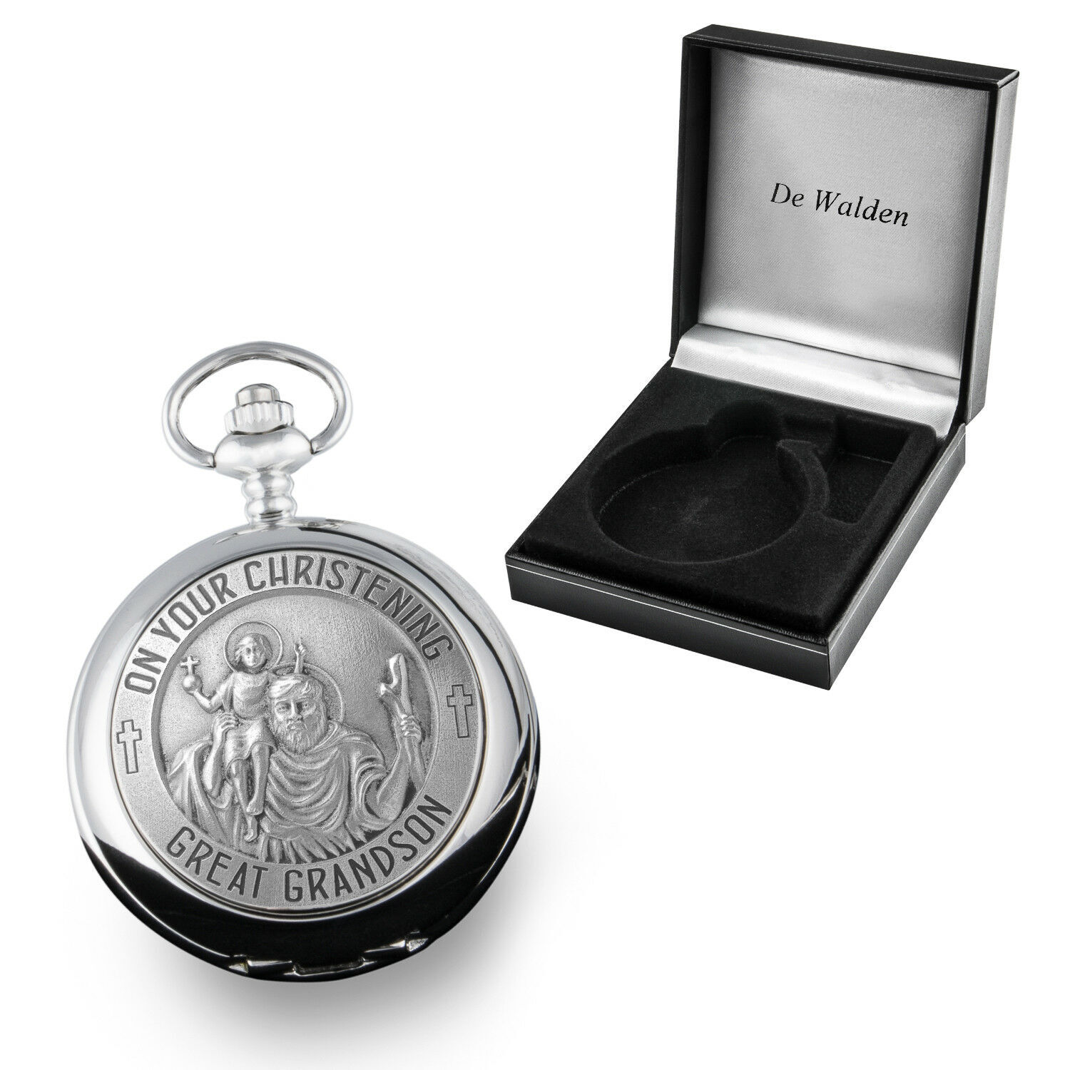 Great Grandson Boys Christening Gift Engraved Boy’s Pocket Watch in Gift Box MOP