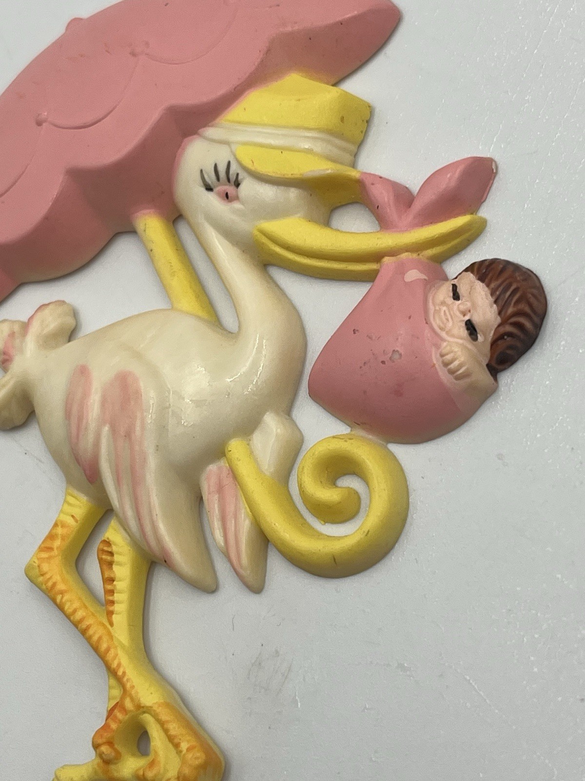 Plastic Pink Stork Umbrella & baby shower favor floral cupcake pic COLLECTIBLE
