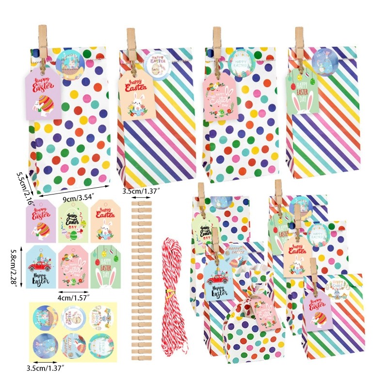 DIY Easter Gift Paper Bags Set include Bag Clips Stickers Hanging Tags Rope