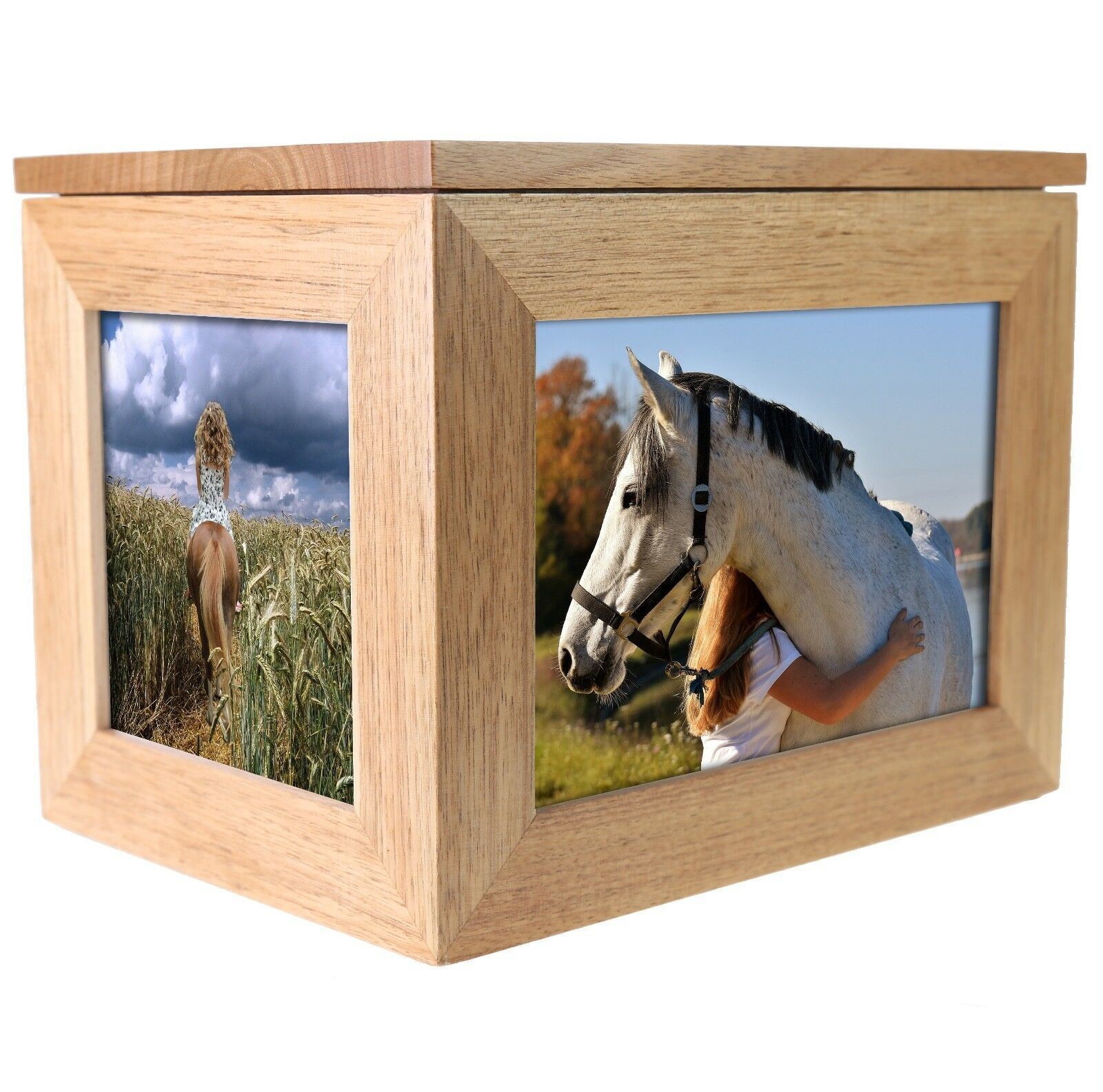 Custom Deceased Horse & Pony Large Oak Keepsake Memorial Photo Frame Memory Box