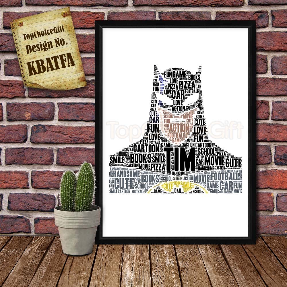 PERSONALISED Batman Face Present Print wordart greeting poster Birthday Boy gift