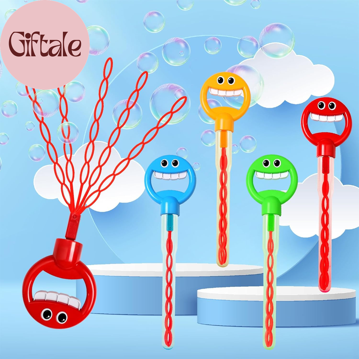 Bubble Wand 2 Pack, 36 Hole Smiling Face Bubble Wand for Kids Outdoor Game Toy,