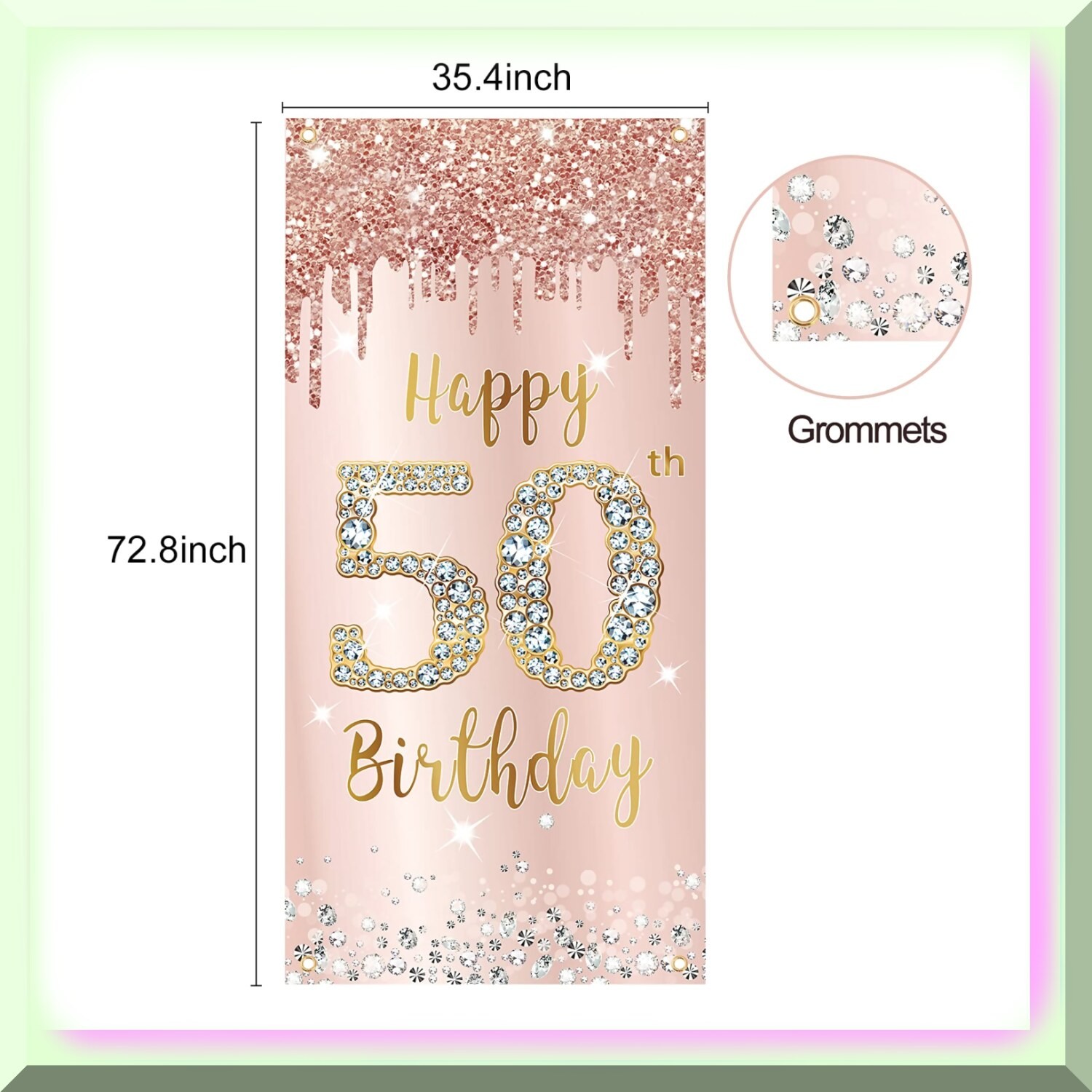 Rose Gold 50th Birthday Door Banner Polyester Indoor Outdoor