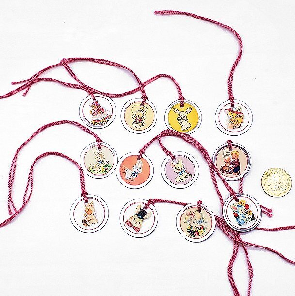 12-Easter-Retro-1950’s-Metal Rim-Spring-Parties-Smooth Cardstock-Gift-Hang-Tags