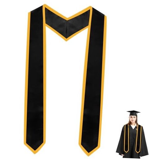 Graduation Stole Class of 2026 Unisex Adult Plain Graduation Black and Gold
