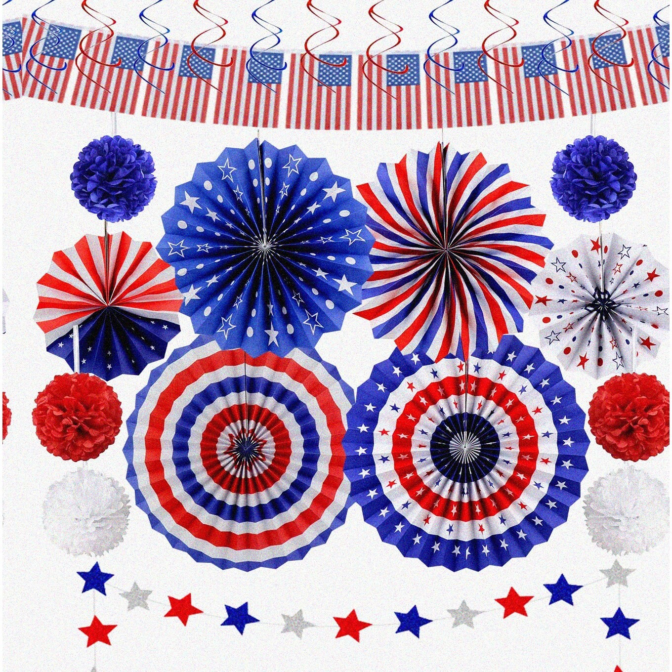 Patriotic Party Decorations Set with Flag Banner and Fans