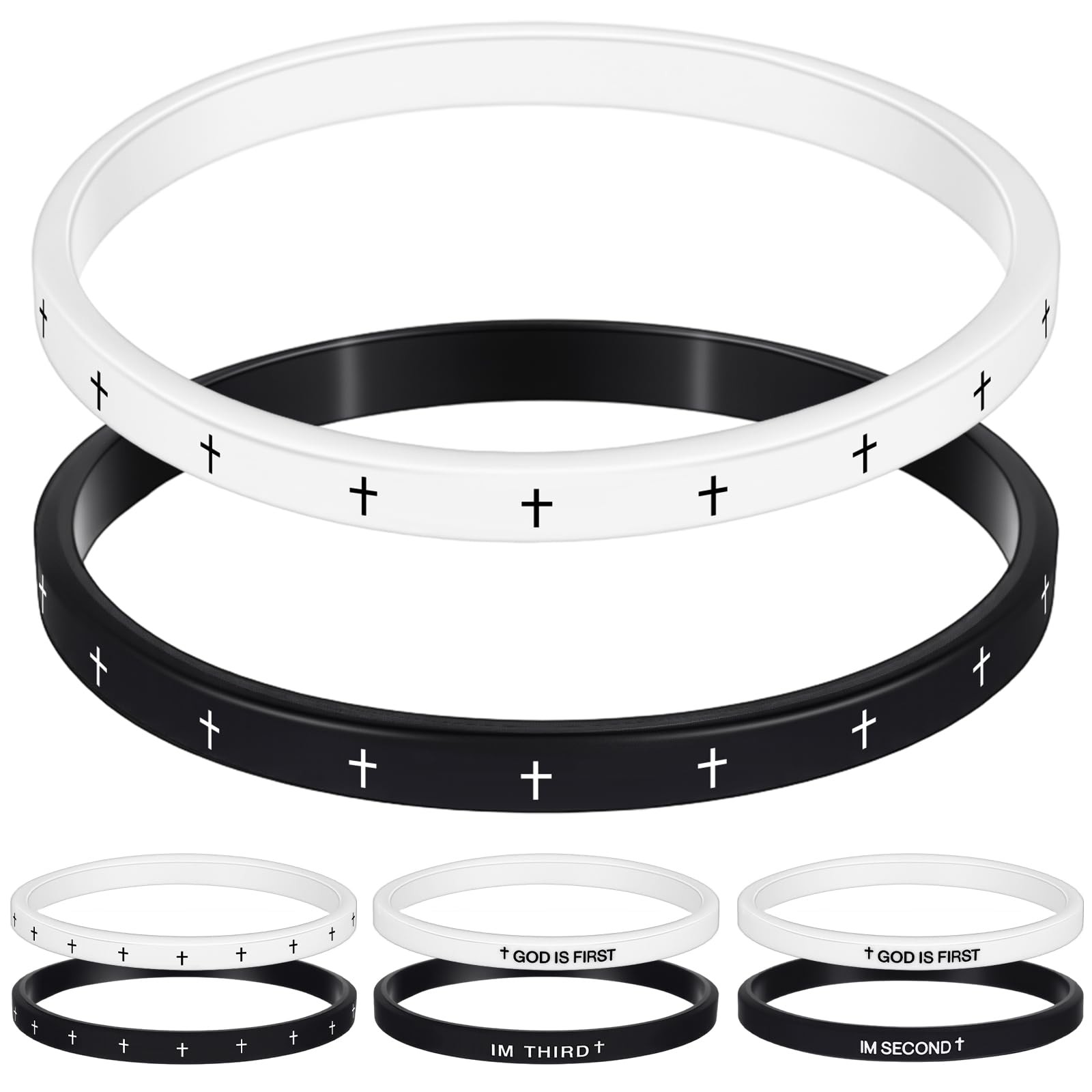 Landical Rubber Christian Wristbands 7.5 x 0.2 x 0.09 inches, Black, White