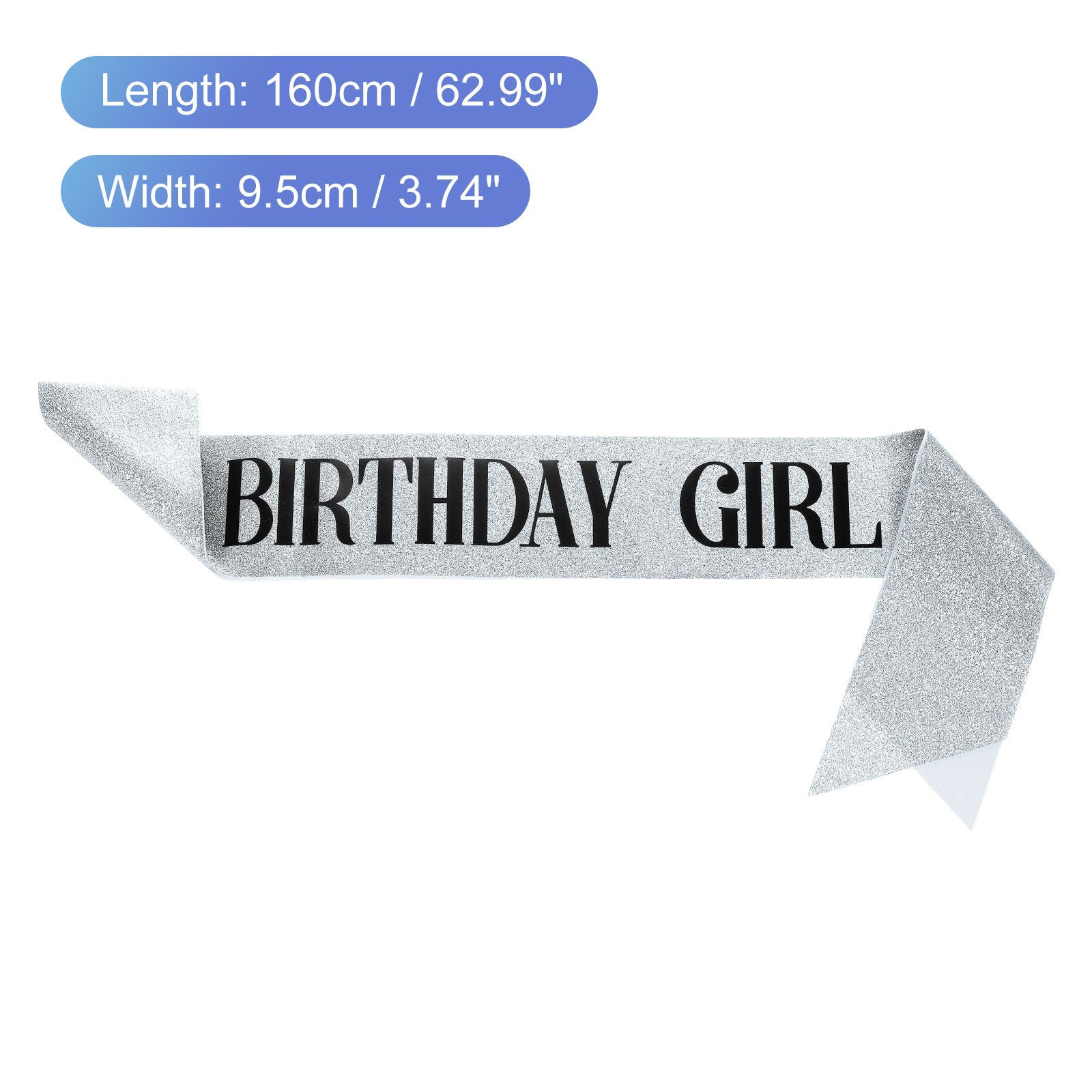 Birthday Sash, 1Pcs Personalized Sash Elegant Birthday Sash, Silver, Black