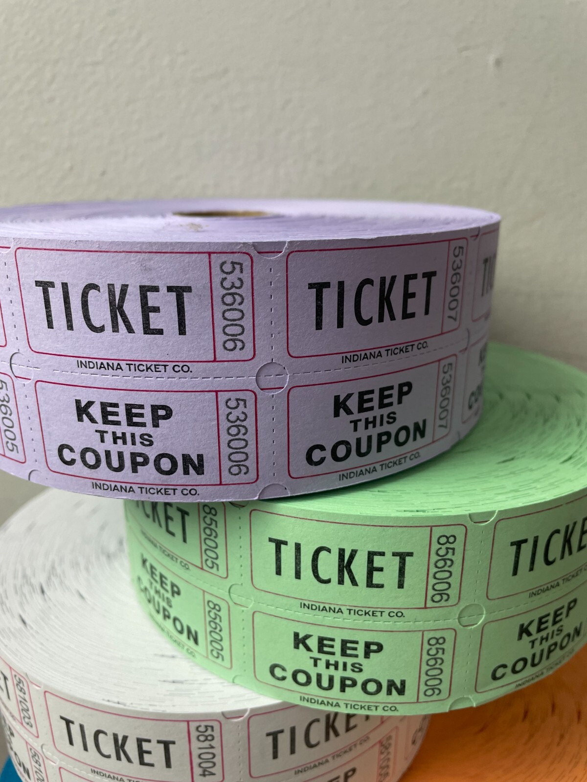 Double Stub Raffle Tickets 4 Rolls of 2000 Indiana Ticket Company Choose Colors