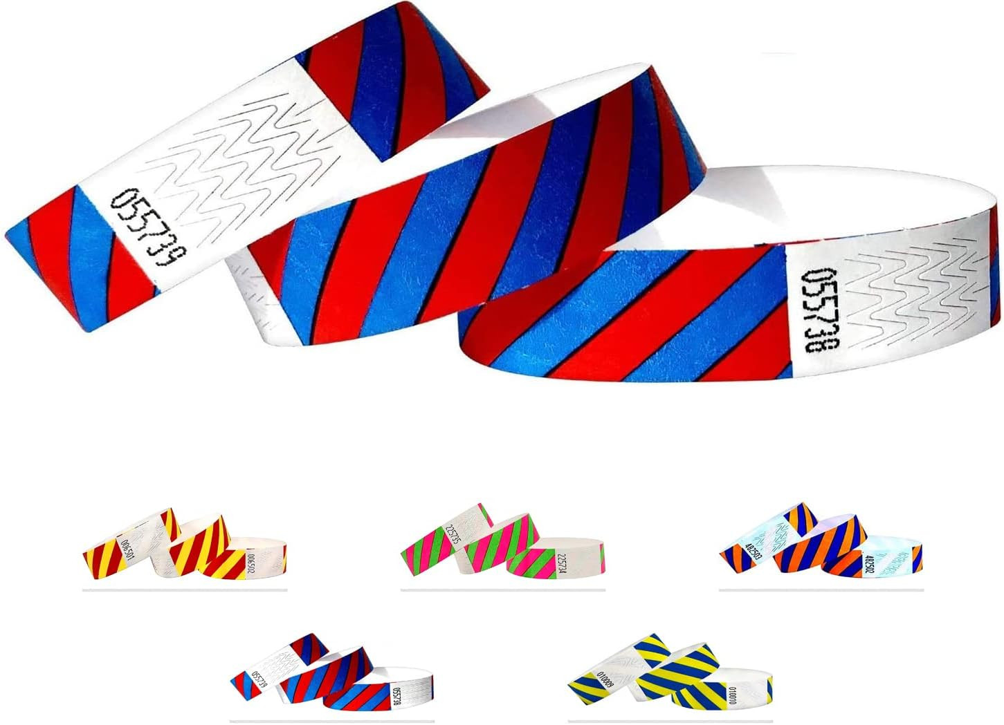 Tyvek Wristbands – Striped – 500 Pack – Neon Blue + Red – 3/4″ Tyvek Wristbands
