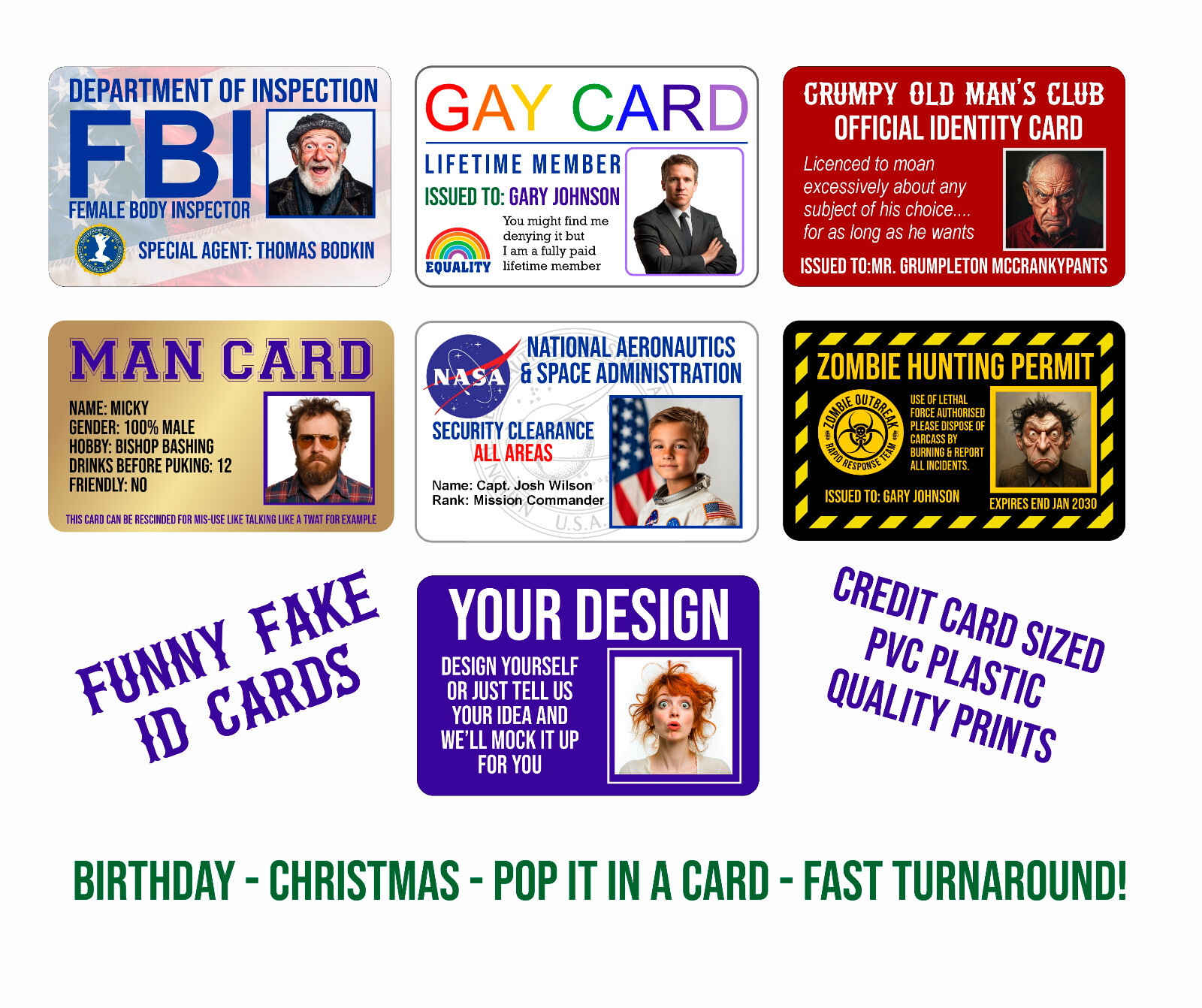 IDENTITY CARD Fully personalised PVC Custom Photo & Text – Fast turnaround