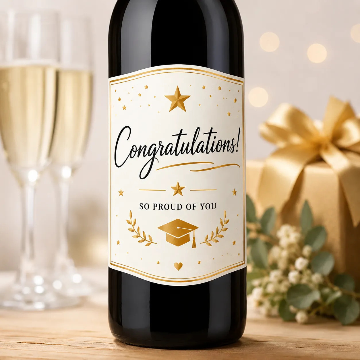Personalised Congratulations Bottle Label Sticker Custom Wine Champagne Gift