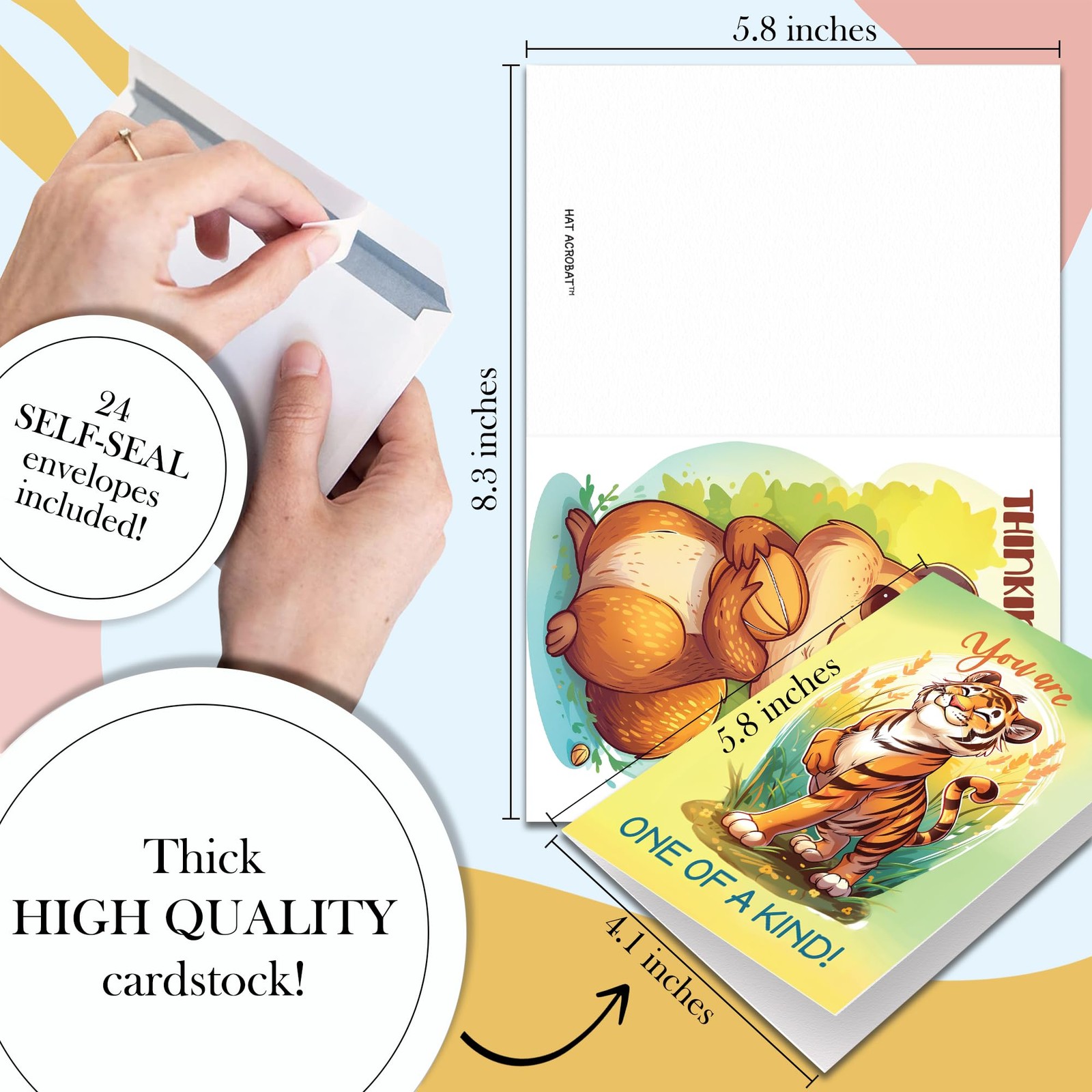 Hat Acrobat 24 Funny Greeting Cards Assortment Box with 4×6 inches, Animals