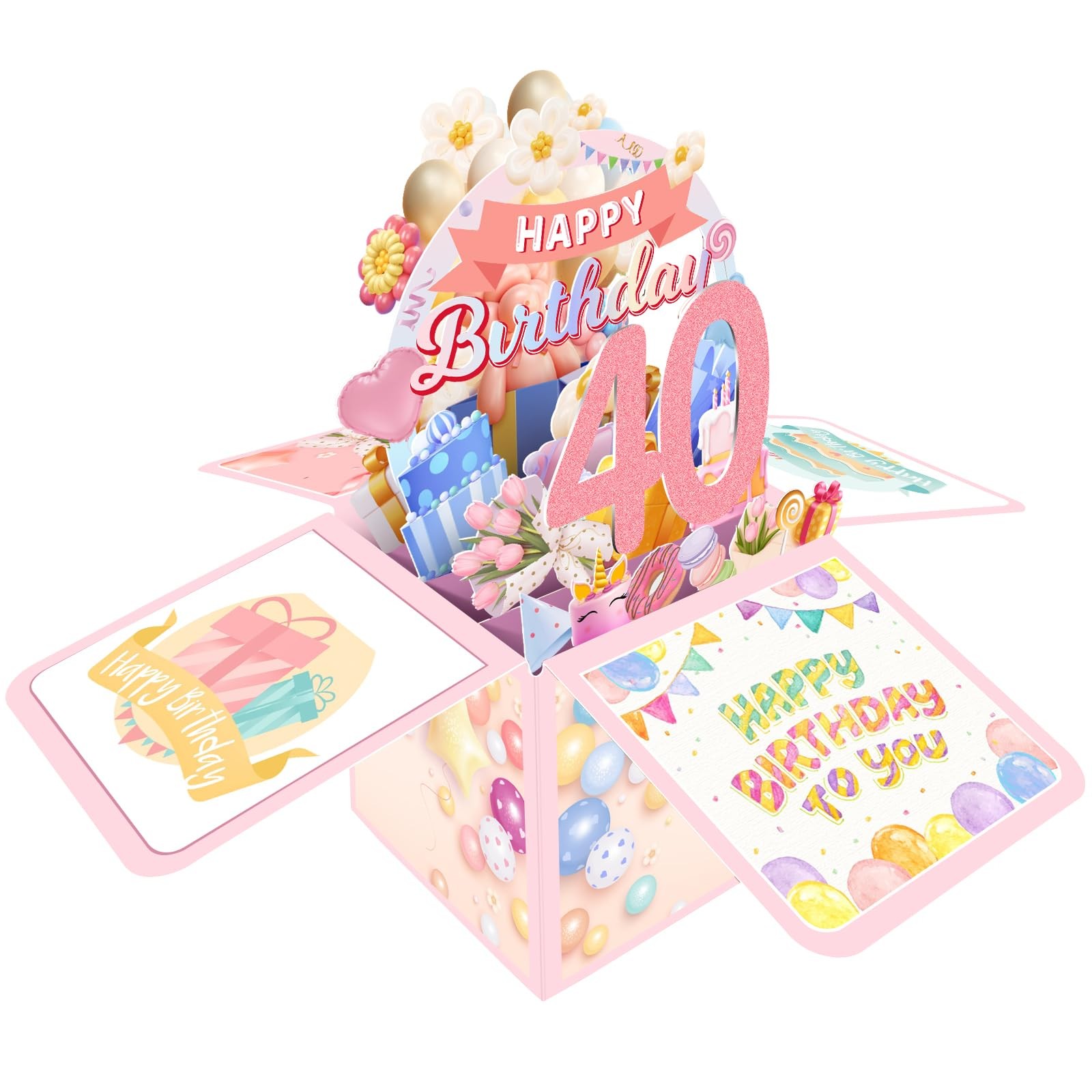 Joycard 40th Birthday Card, Decorations for Women, Her, 40th, Pink