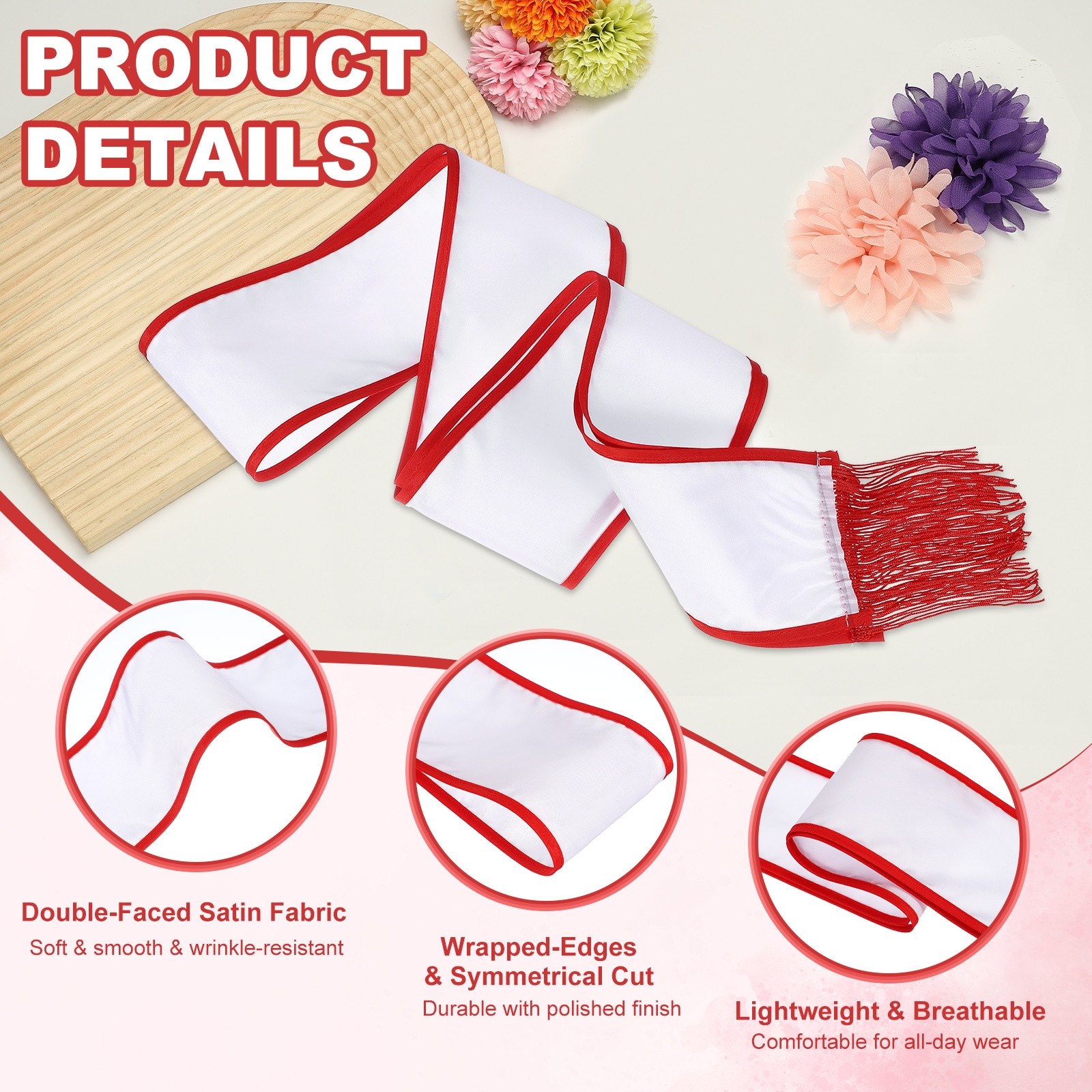 Satin Sash with Tassels Blank Sash Pageant Ribbon for Party Wedding 2 Pack & Red