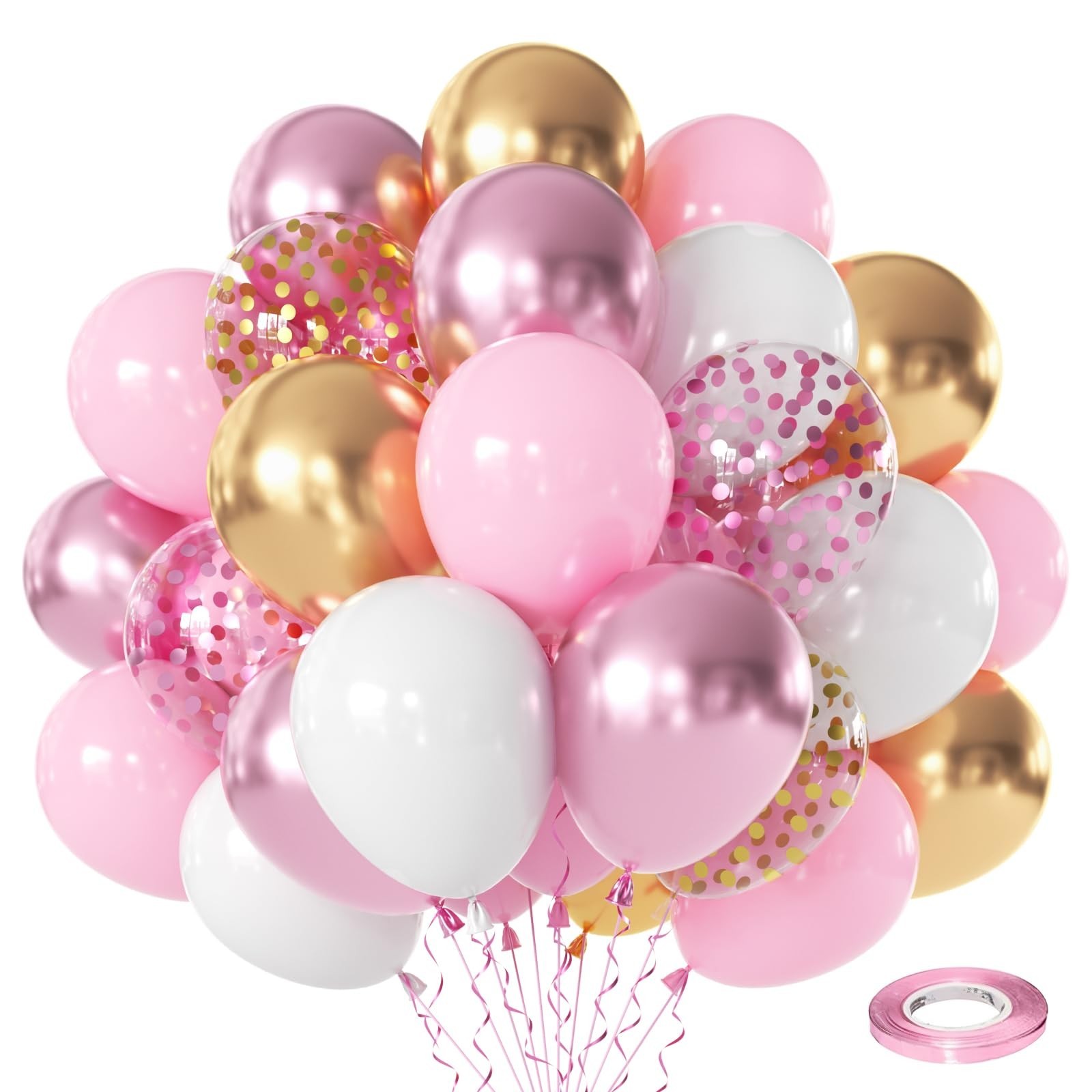 Pink White Gold Balloons Set, 60pcs 12inch Matte Light Pink White Balloons wi…