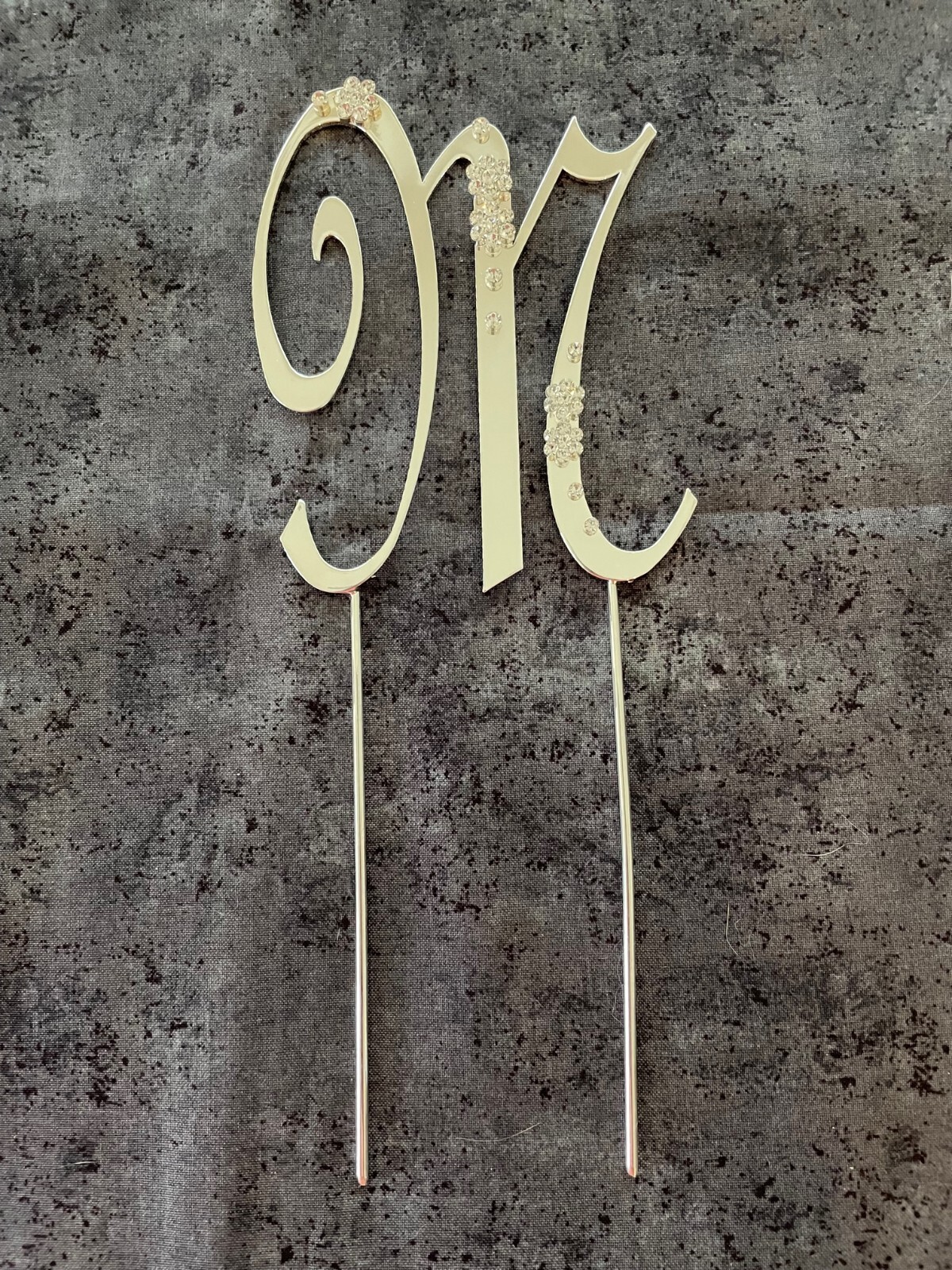 Cake Topper M Initial Silver with Flowers
