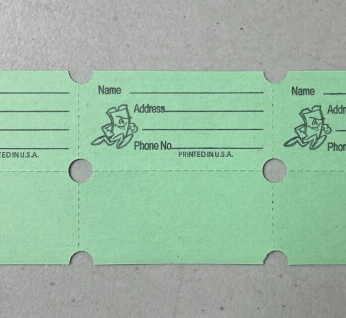 Raffle Tickets Roll of 500 Double Stub as Pictured Split The Pot 50/50 Made USA