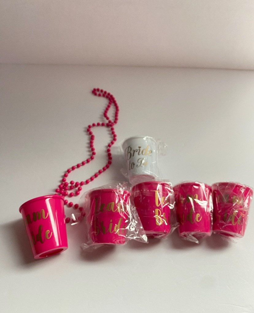 6 Pack Team Bride and Bride Shot Necklace Glass Bachelorette Party