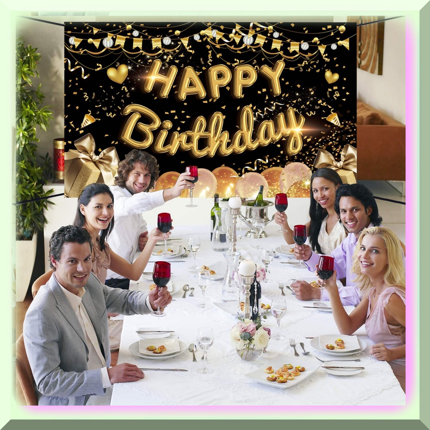 Golden Celebration Backdrop for Birthday and Anniversary