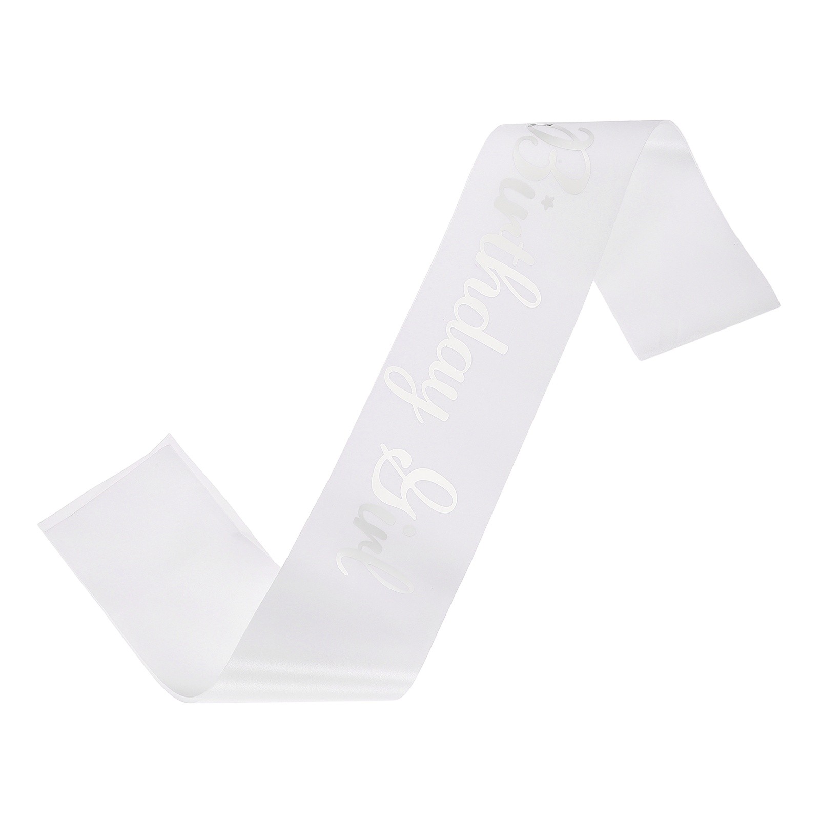 Birthday Girls Sash with Pin Silver Sparkle Lettering for Birthday Party, White