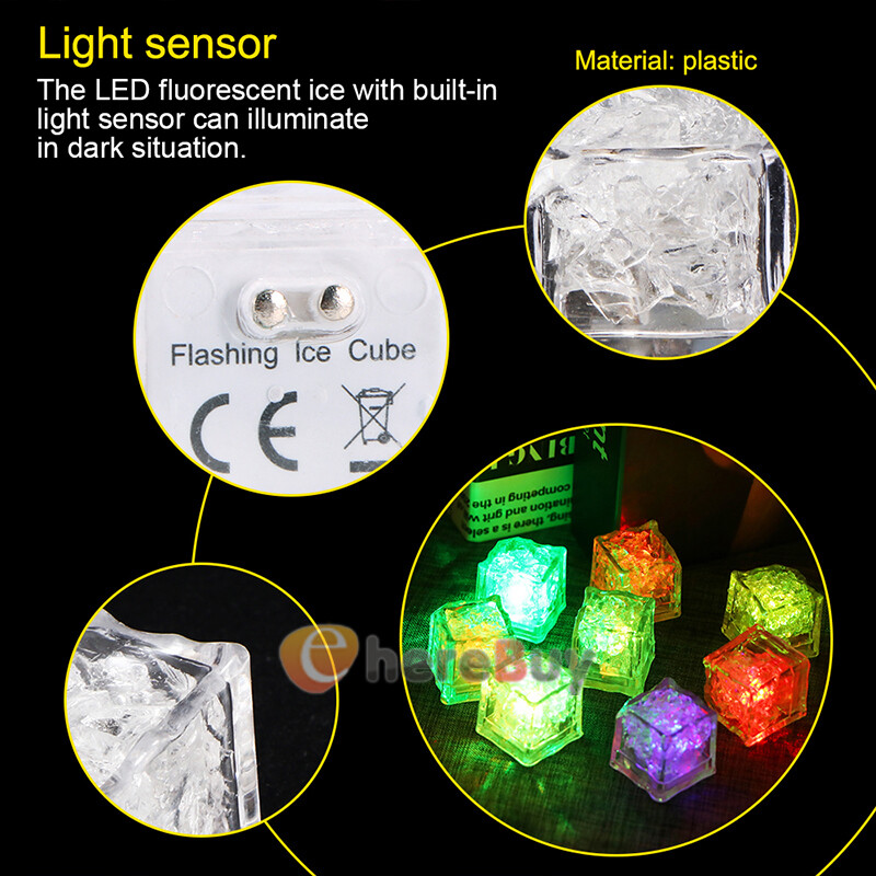 20 Pcs Multi Color & Rainbow Flash Light Up Ice Cube Glow LED 6 colors & on/off