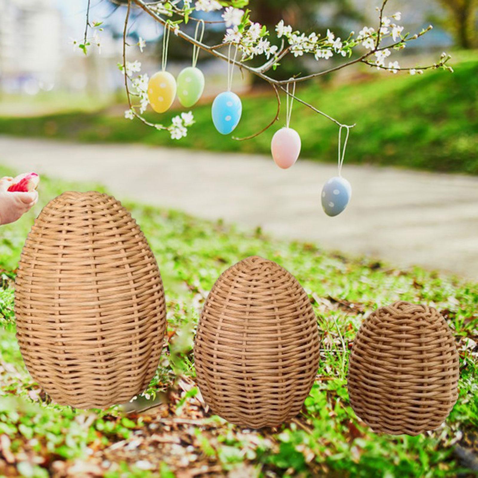 3Pcs Handwoven Rattan Easter Egg Home Decor for Desktop Bar