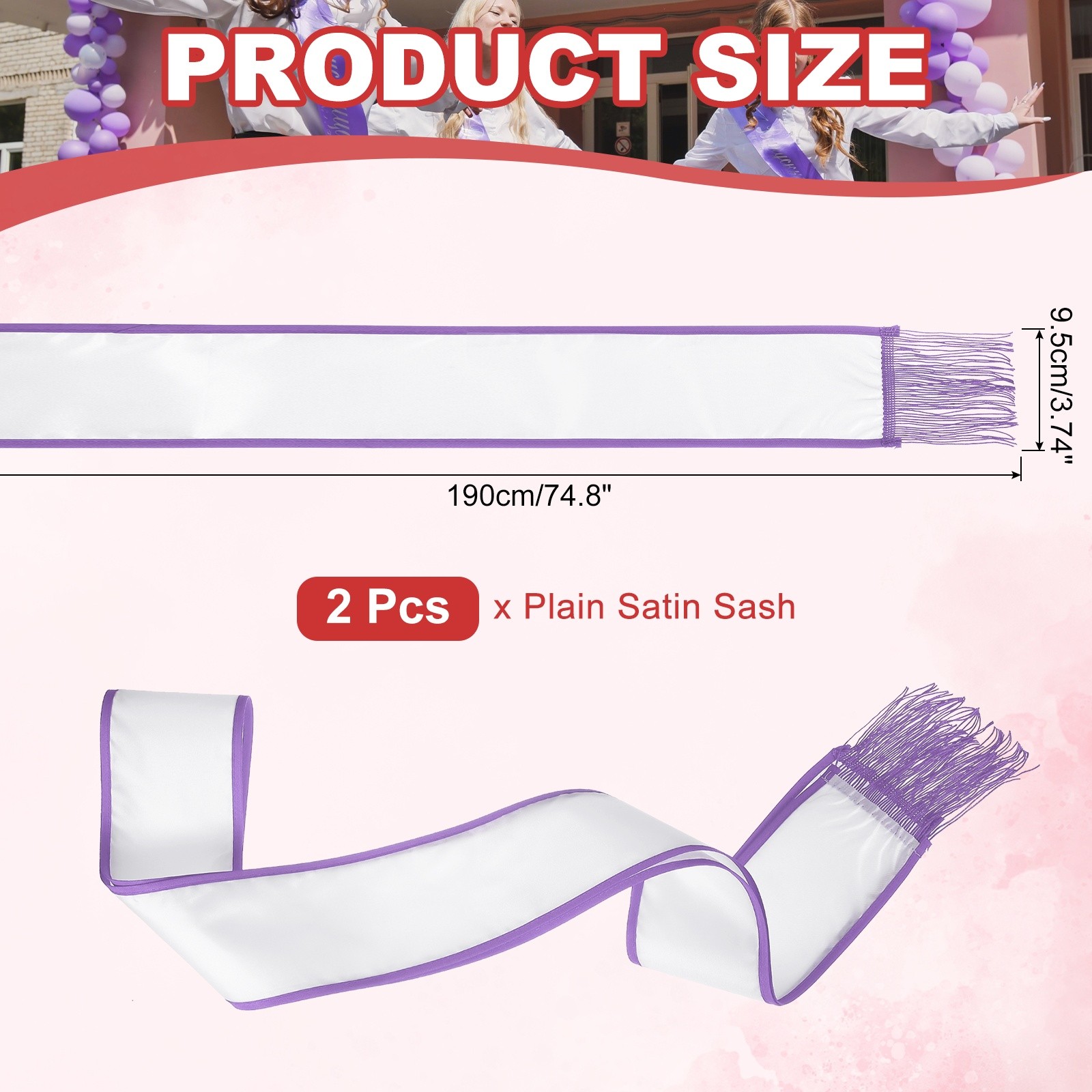 Satin Sash with Tassels, Blank Sash Pageant Ribbon for Wedding 2 Pack & Purple
