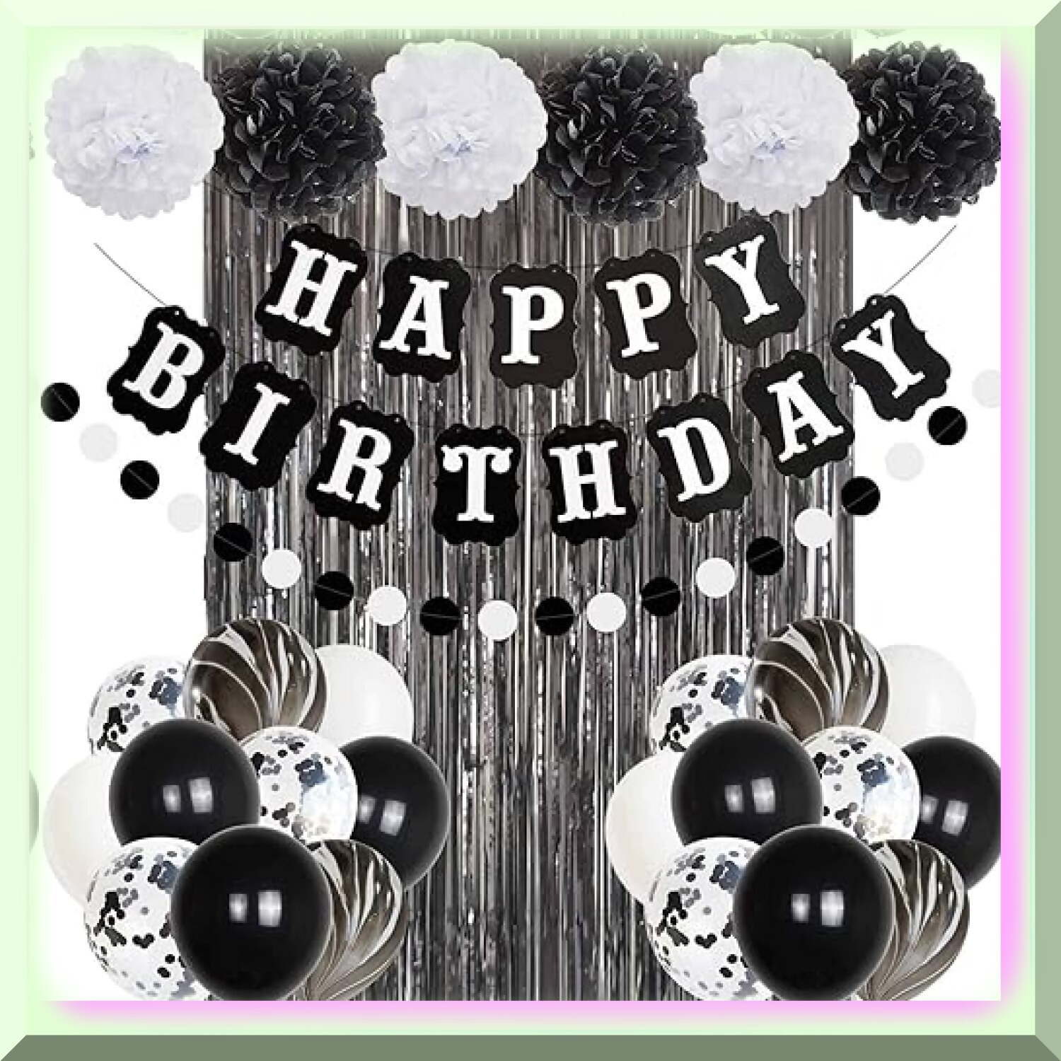 Black and White Birthday Party Decoration Kit