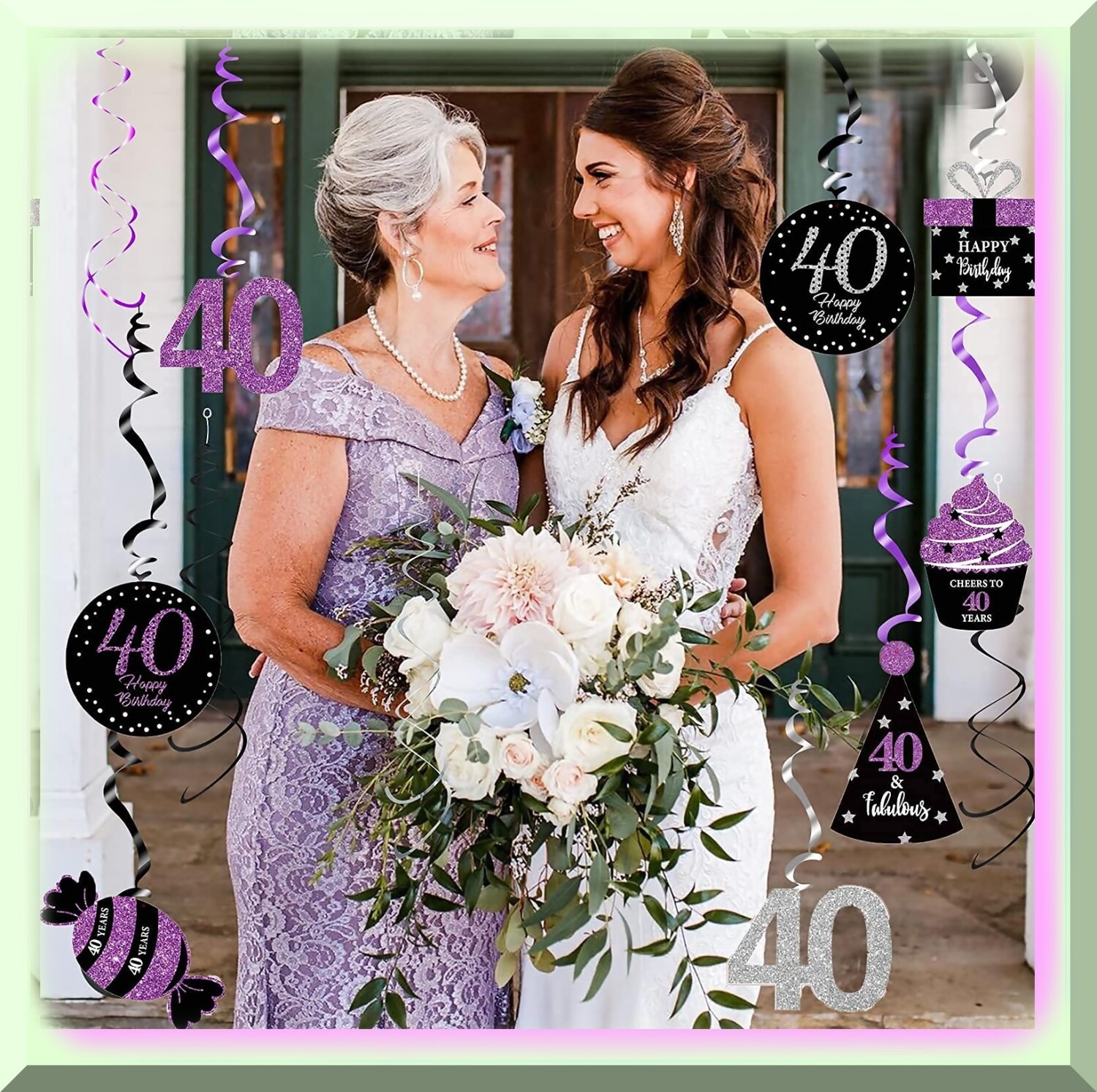 40th Birthday Swirl Decorations Purple Silver Black 15 Pieces
